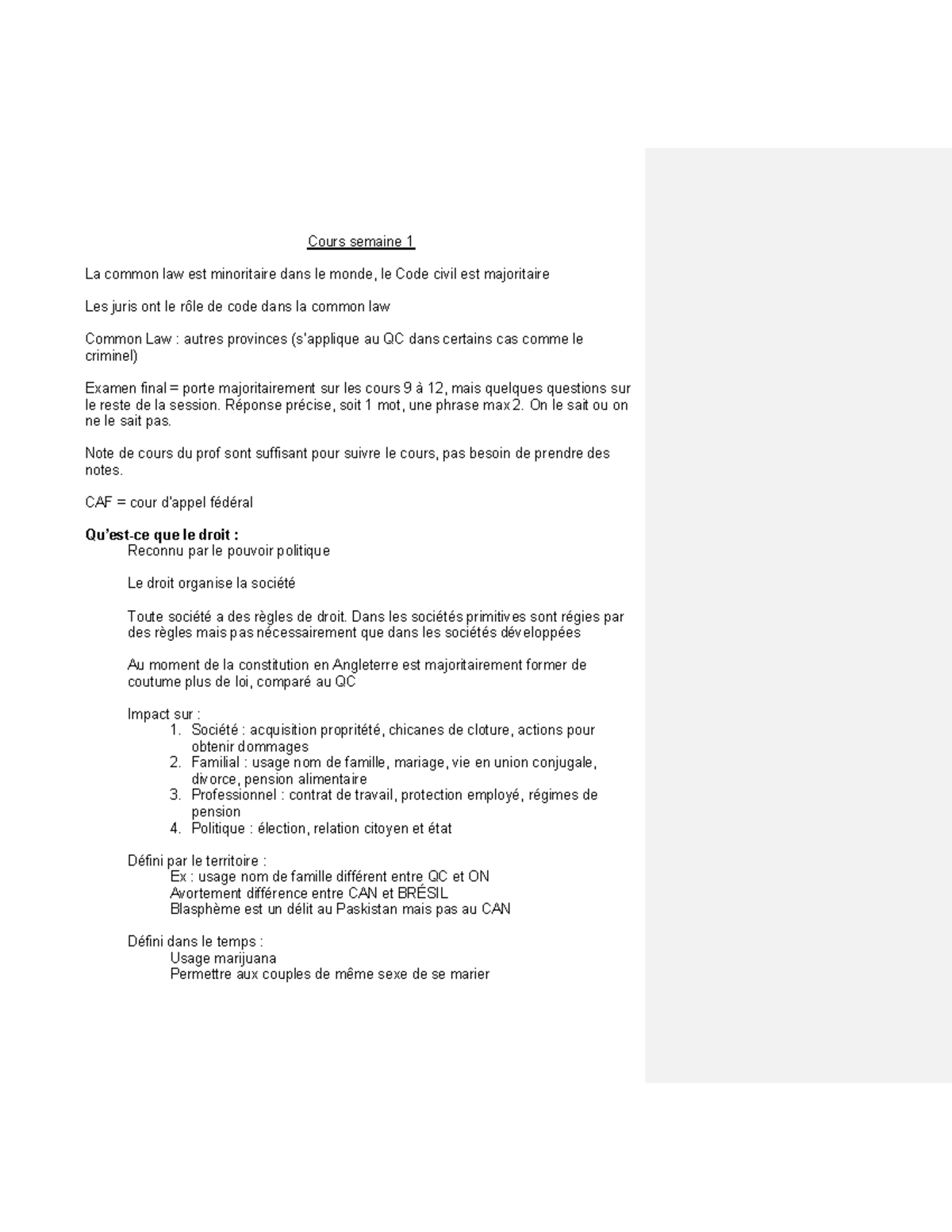 Notes de cours - Droit 101 : Introduction à la Common Law et Code Civil ...