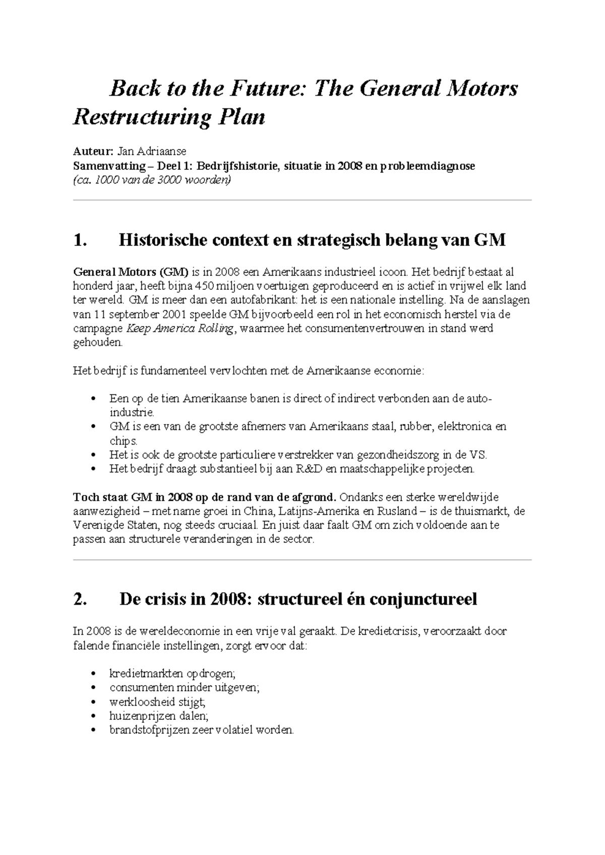 GM Restructuring Plan (2008): Challenges and Strategic Solutions ...