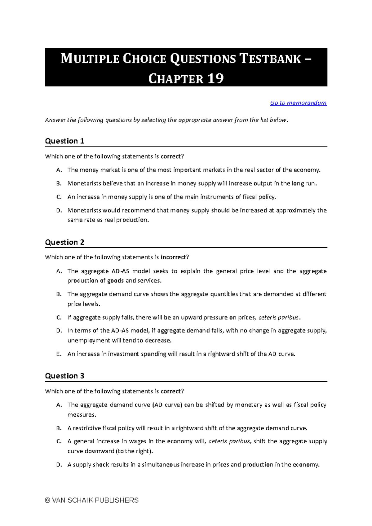 Economics 5 MCQ C19 - Multiple Choice Questions on Key Concepts - Studocu