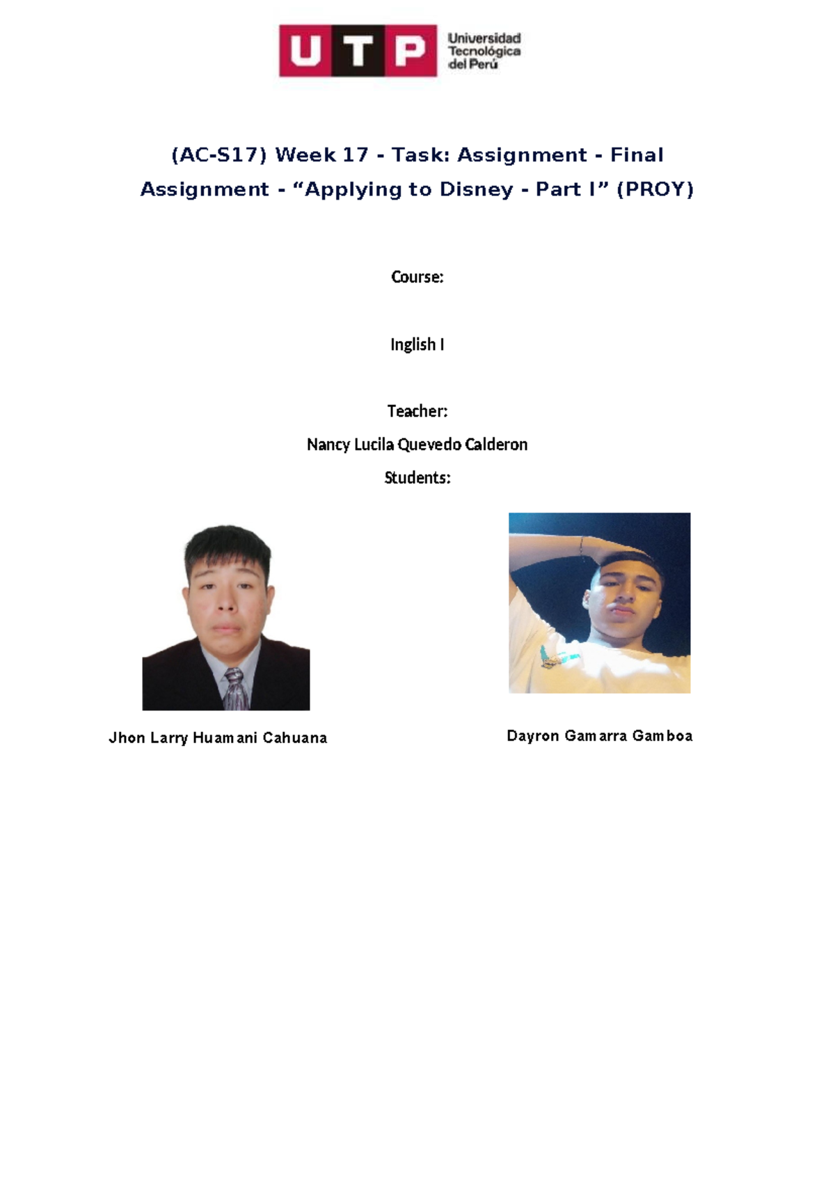 Week 17 Final Assignment: Disney Project (PROY) - Inglish I - Studocu