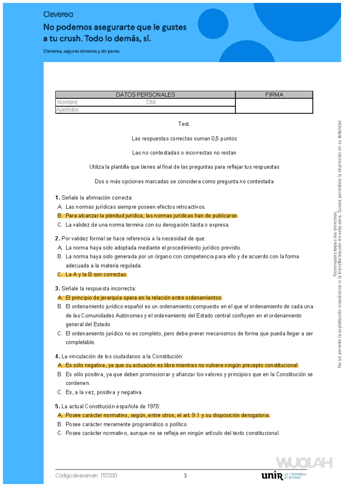 Examen de Derecho Constitucional - FOJE - Respuestas y Normativas - Studocu
