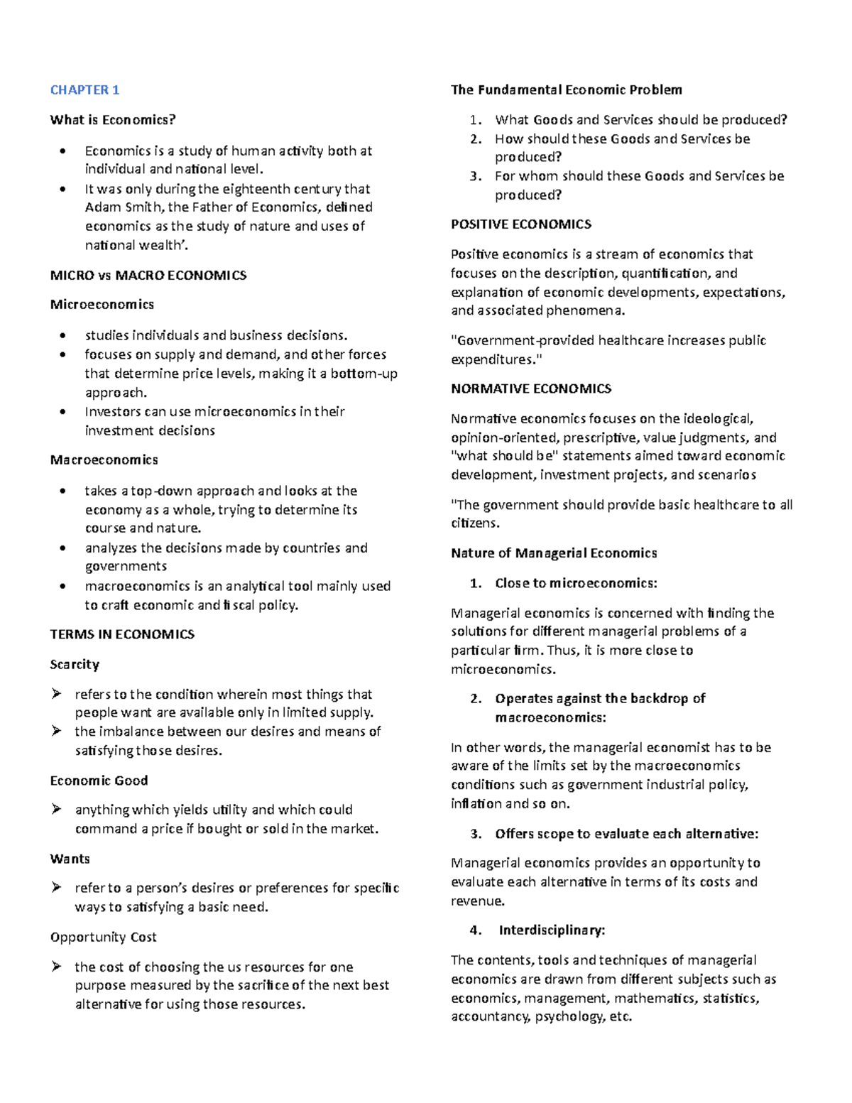 Economics Reviewer - CHAPTER 1 What is Economics? - Economics is a ...