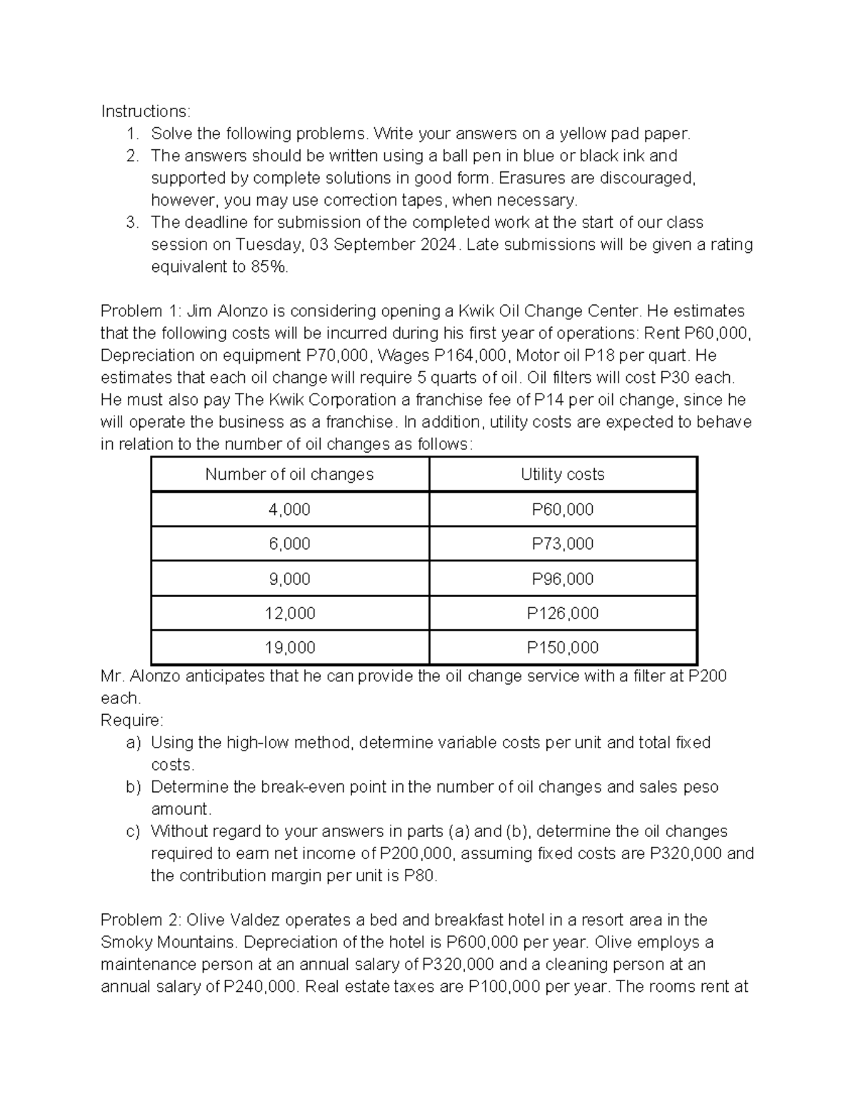 CVP Analysis Practice Questions for ACCT 101: Problem Set - Studocu