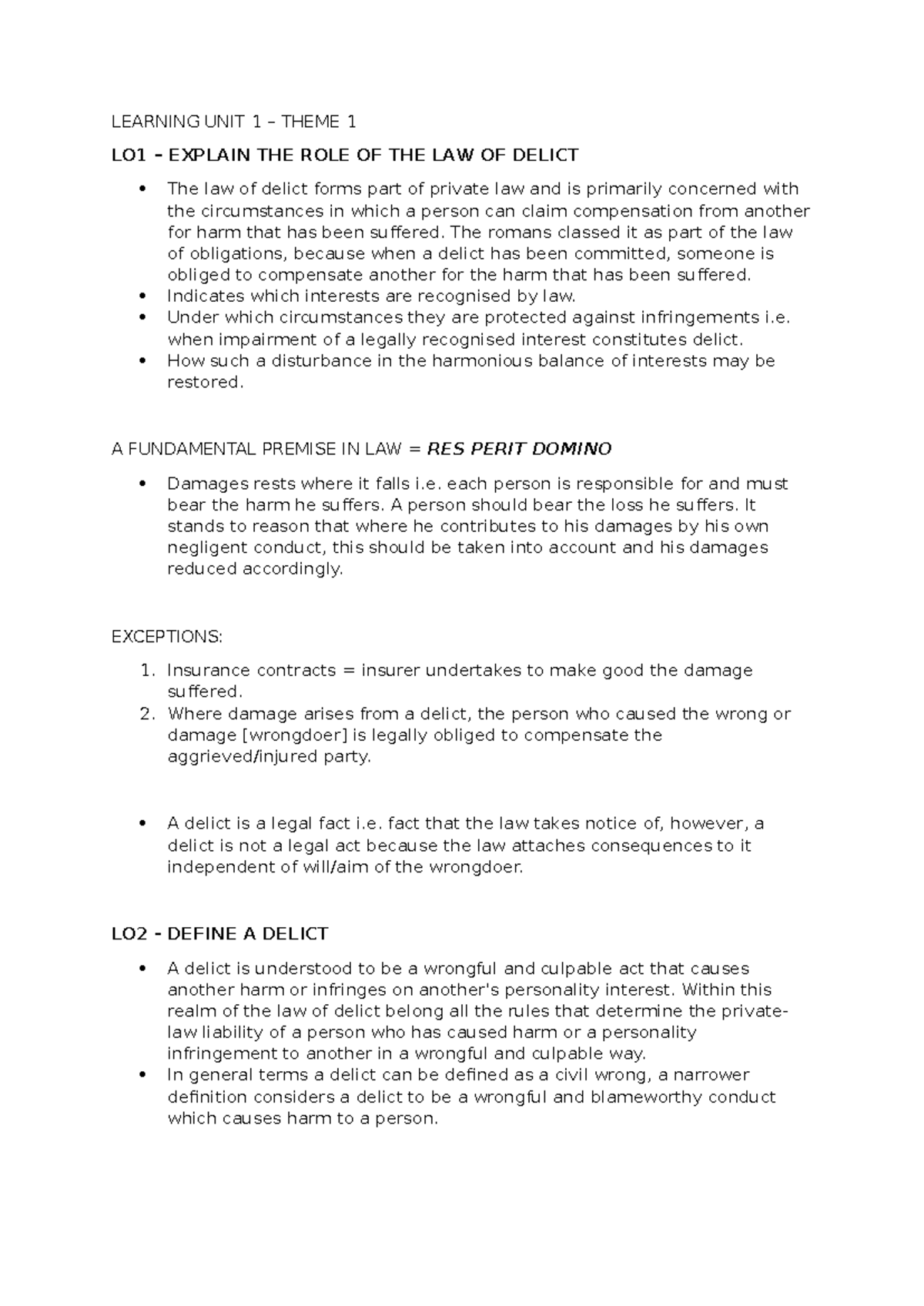 LADE 101: Delict Law Overview and Key Concepts Exam Notes - Studocu