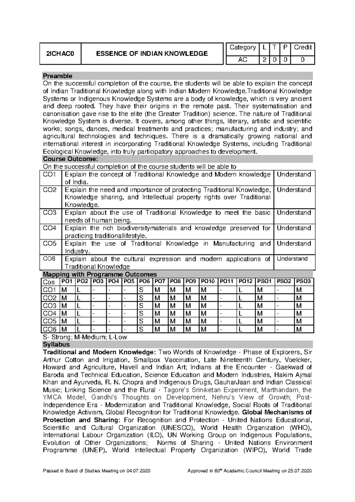 CSBS 21CHAC0 Course Plan: Essence of Indian Knowledge - Studocu
