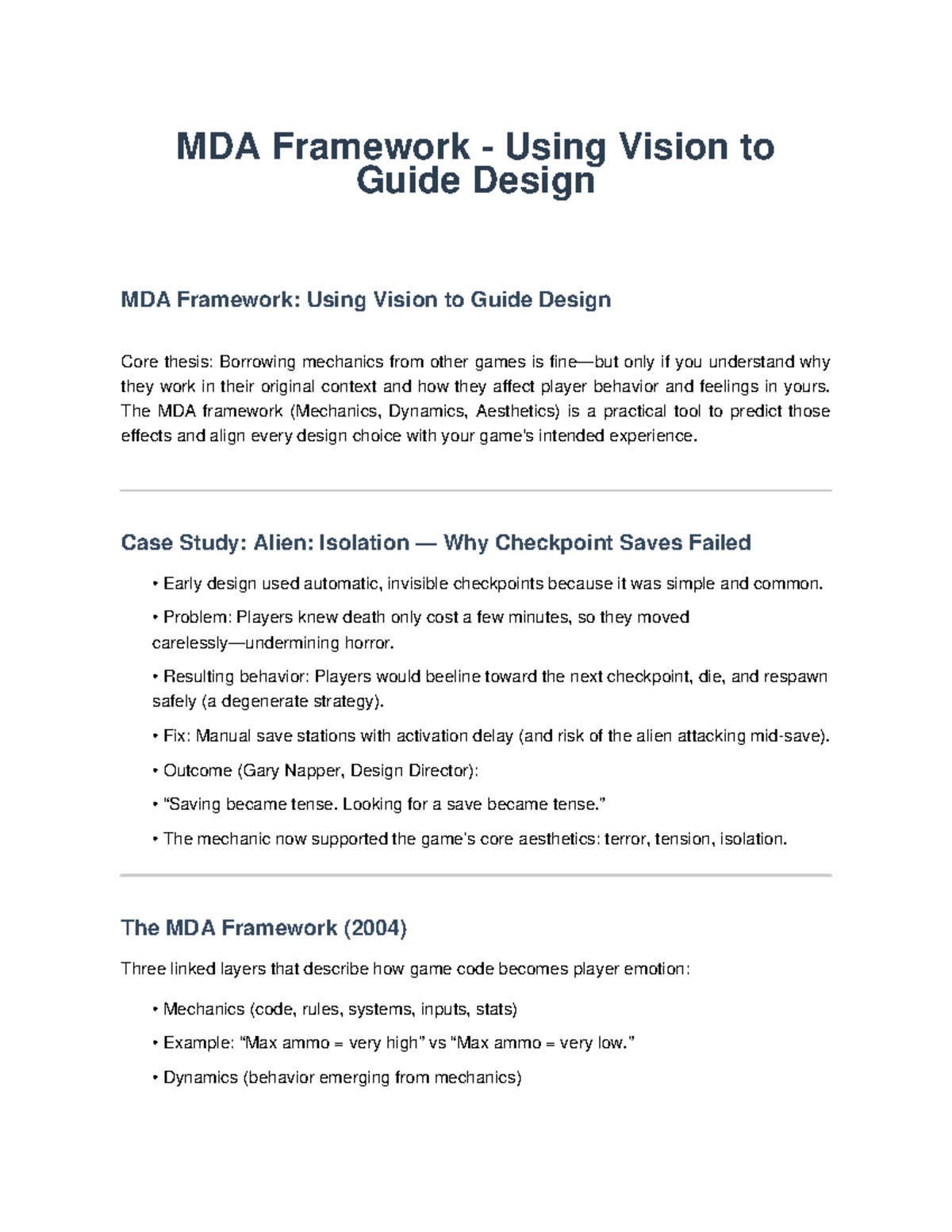 MDA Framework Case Study: Alien: Isolation and Game Design Principles ...