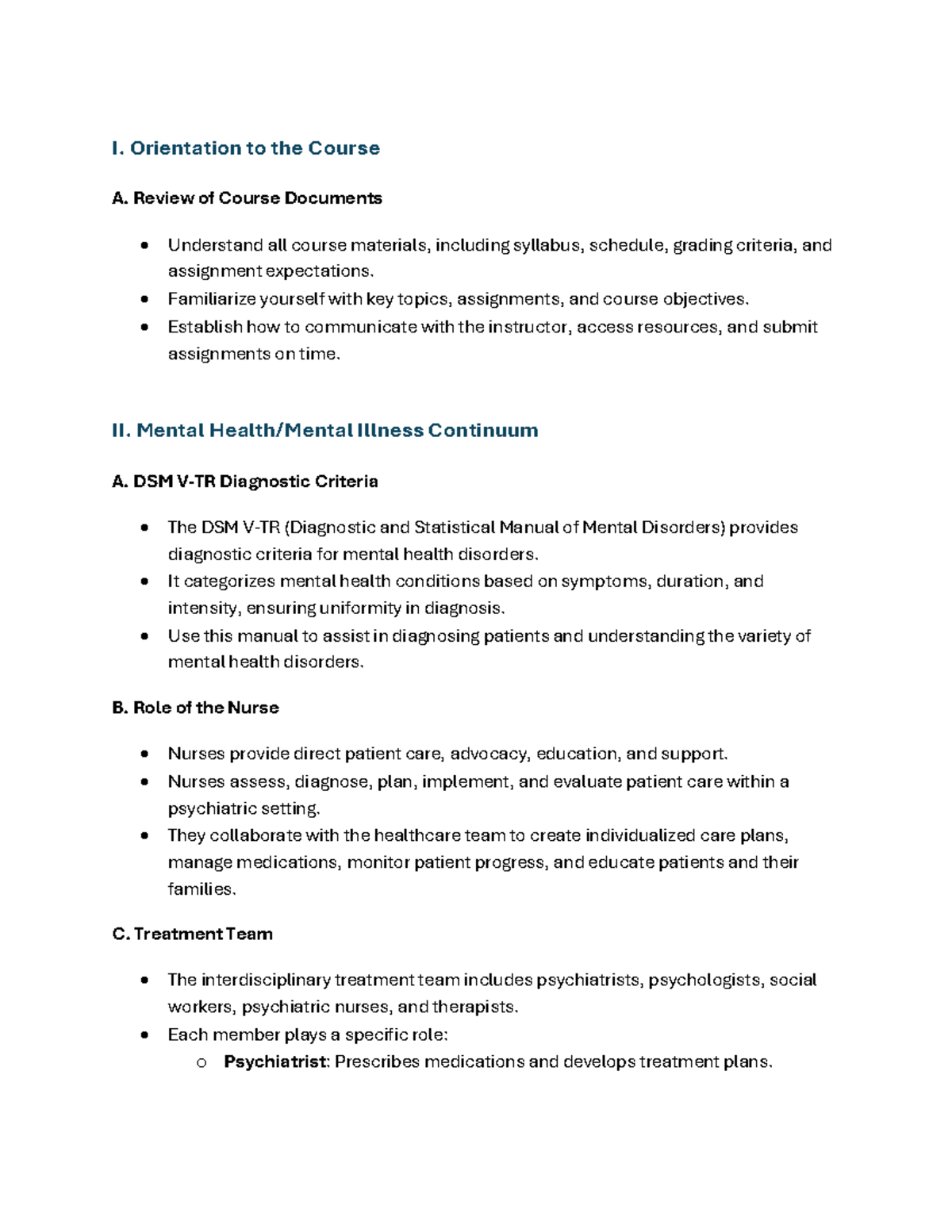NUR 305 Mental Health Nursing: Course Overview & Key Concepts - Studocu