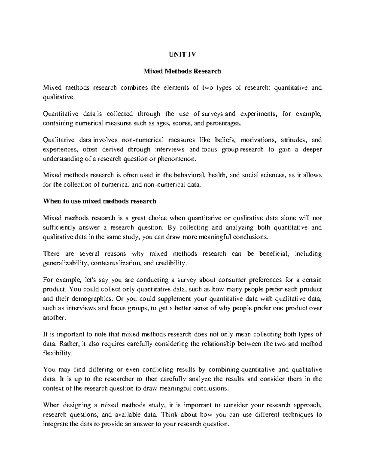 Unit IV - Mixed Methods Research: Integrating Qualitative ...
