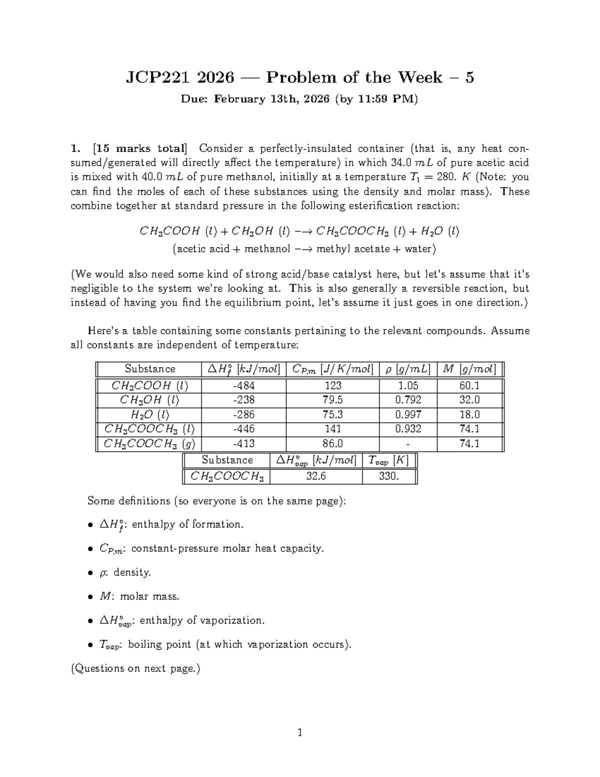 JCP221 2026 Problem of the Week 5 - Due Feb 13, 2026 - Studocu