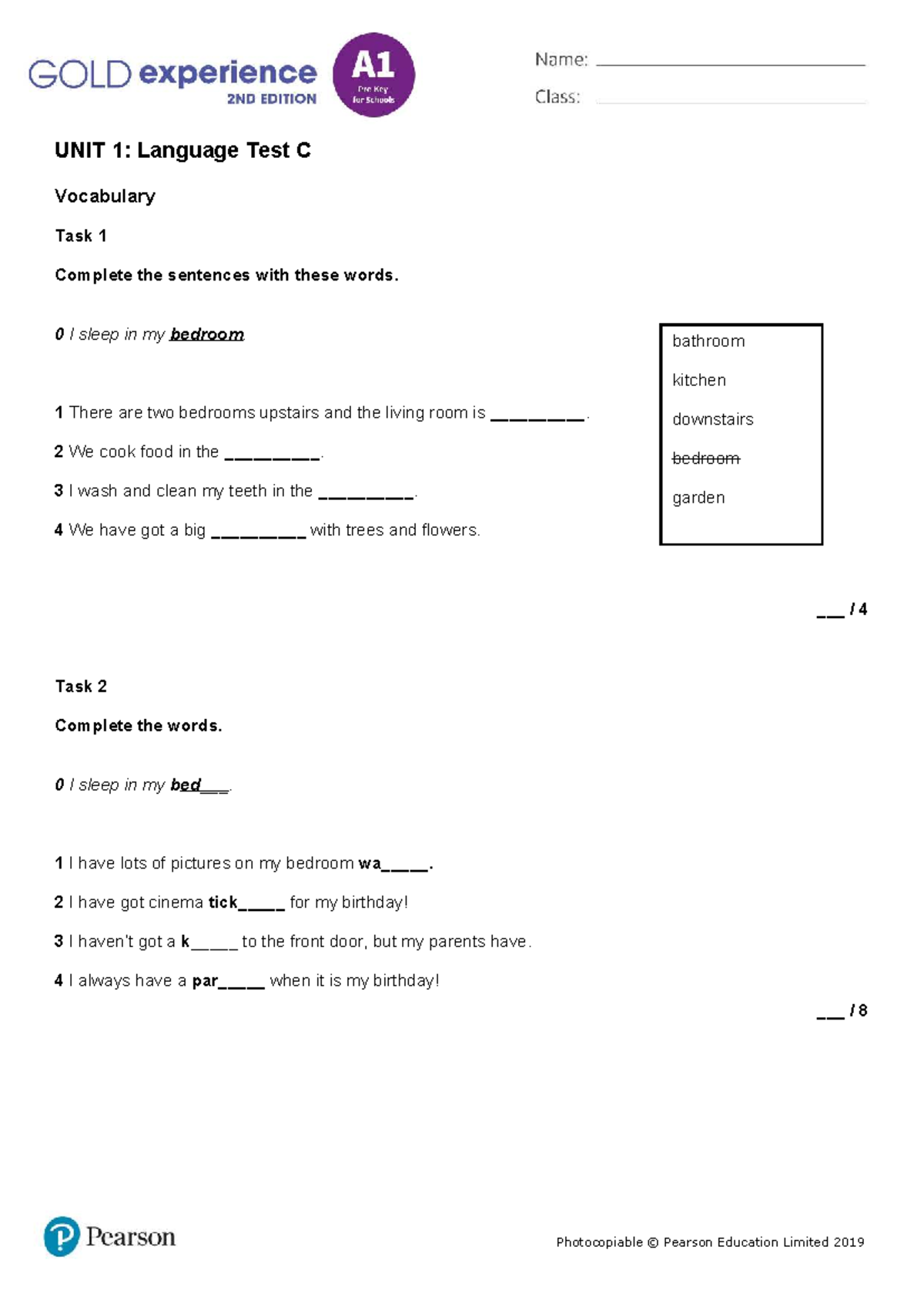 Gold Experience A1 Unit 1 Language Test C Vocabulary Tasks - Studocu