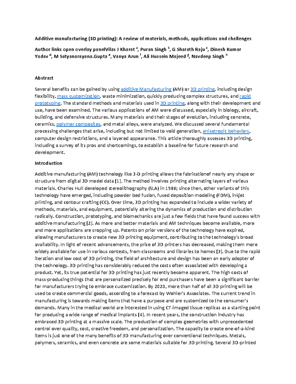 Additive manufacturing (3D printing) A review of materials, methods ...