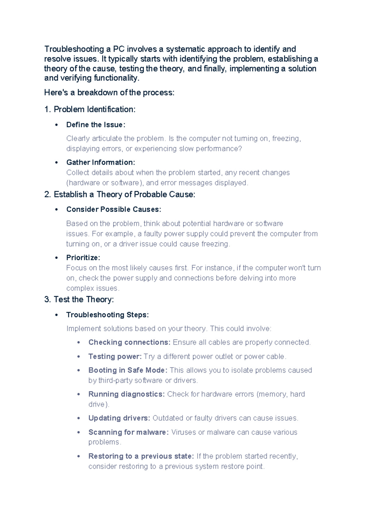 PC Troubleshooting Guide: Systematic Steps to Resolve Issues - Studocu