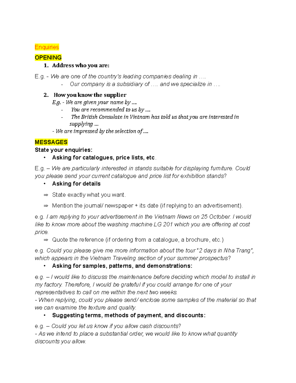 Tutorial 5 - Writing Enquiry Emails: Key Guidelines and Examples - Studocu