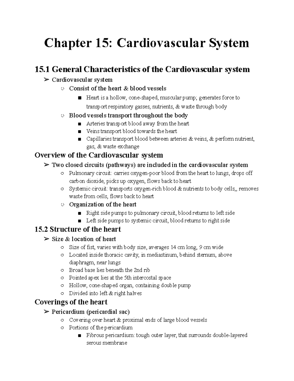 Chapter 15: The Cardiovascular System Explained - Studocu