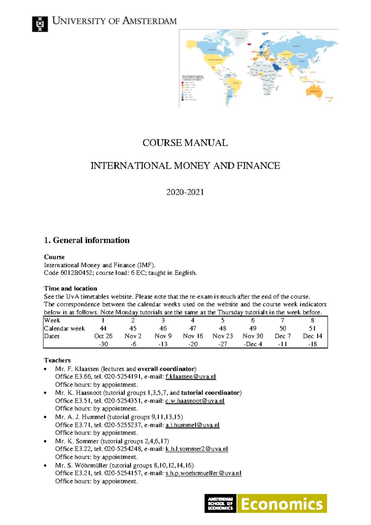 International Money and Finance Course Manual (IMF 6012B0452) - Studeersnel