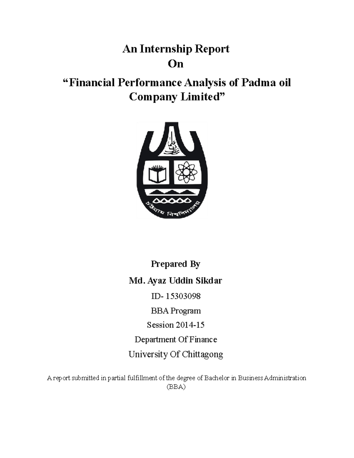 “BBA Internship Report: Financial Performance of Padma Oil Co. Ltd ...