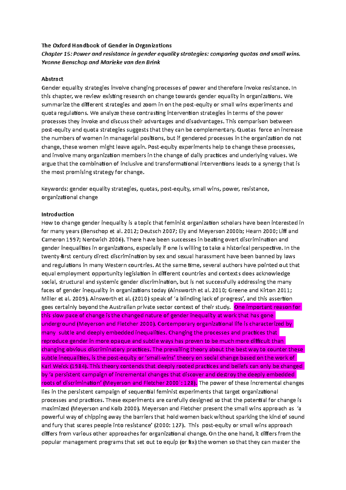 Comparative Analysis of Quotas and Small Wins in Gender Equality (OXF ...