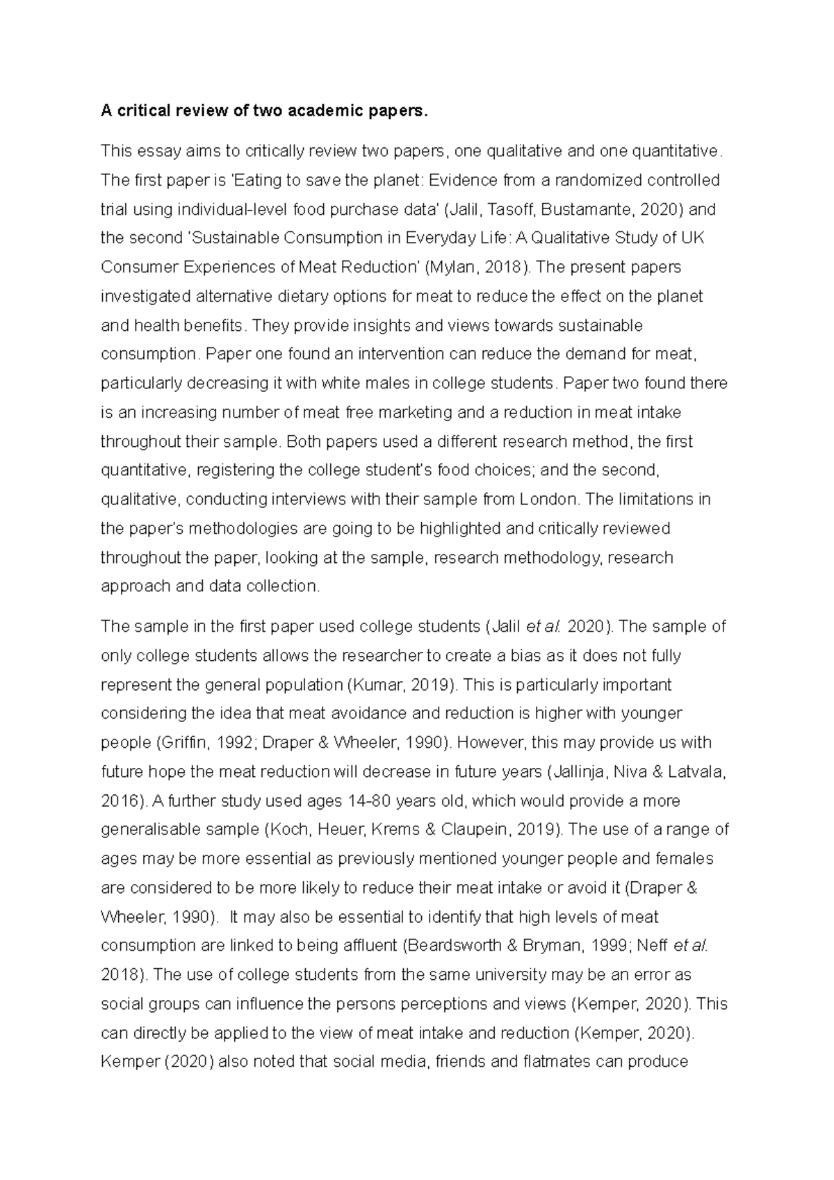 Critical Review of Two Studies on Sustainable Meat Consumption - Studocu