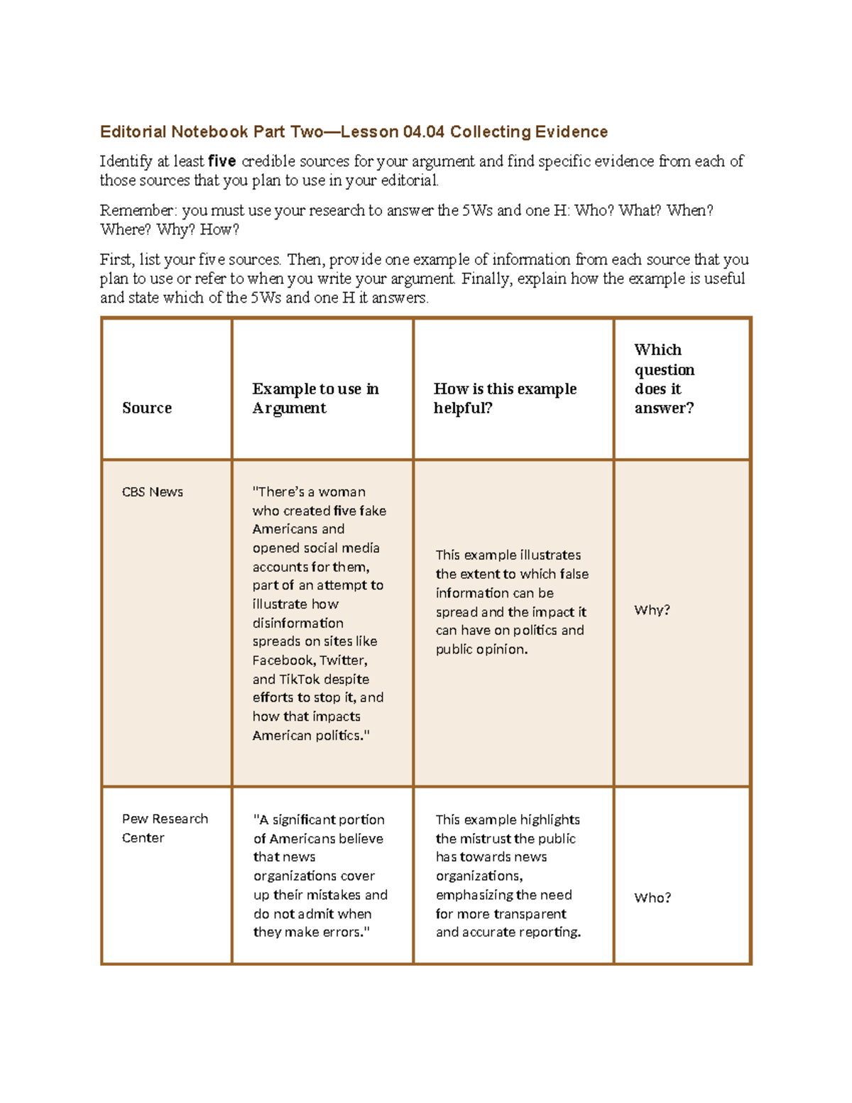 Editorial Notebook Part 04.04: Credible Sources & Evidence for Argument ...