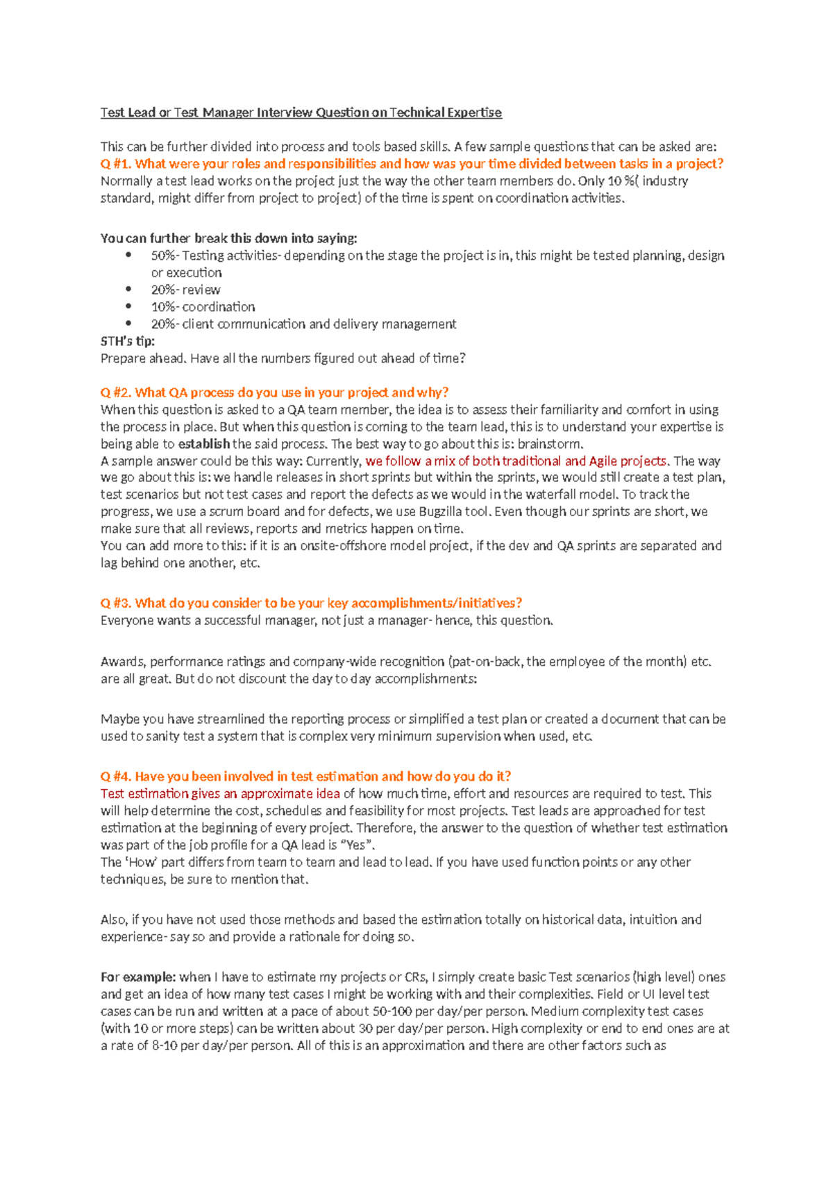 Test Manager Interview Question on Technical Expertise - A few sample ...