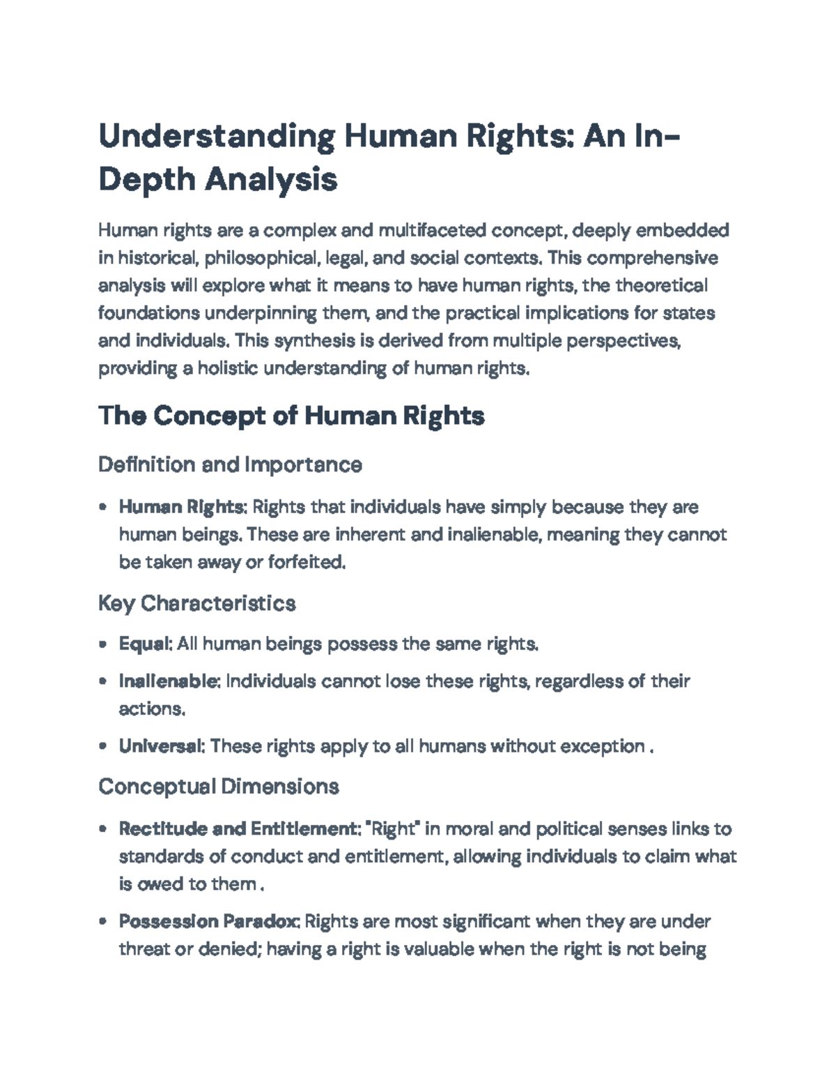 Human Rights: Comprehensive Analysis of Concepts and Implications ...