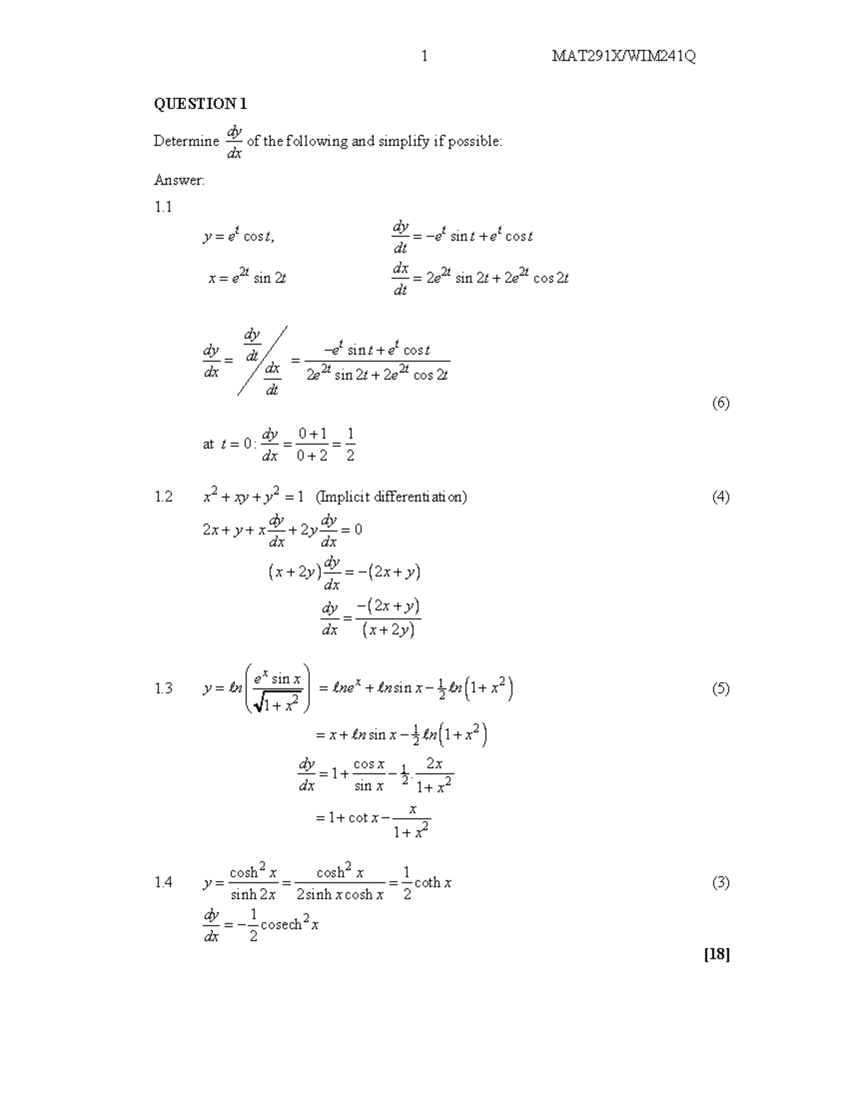 Maths Solutions - MAT291X: Derivatives, Integrals, and Matrices - Studocu