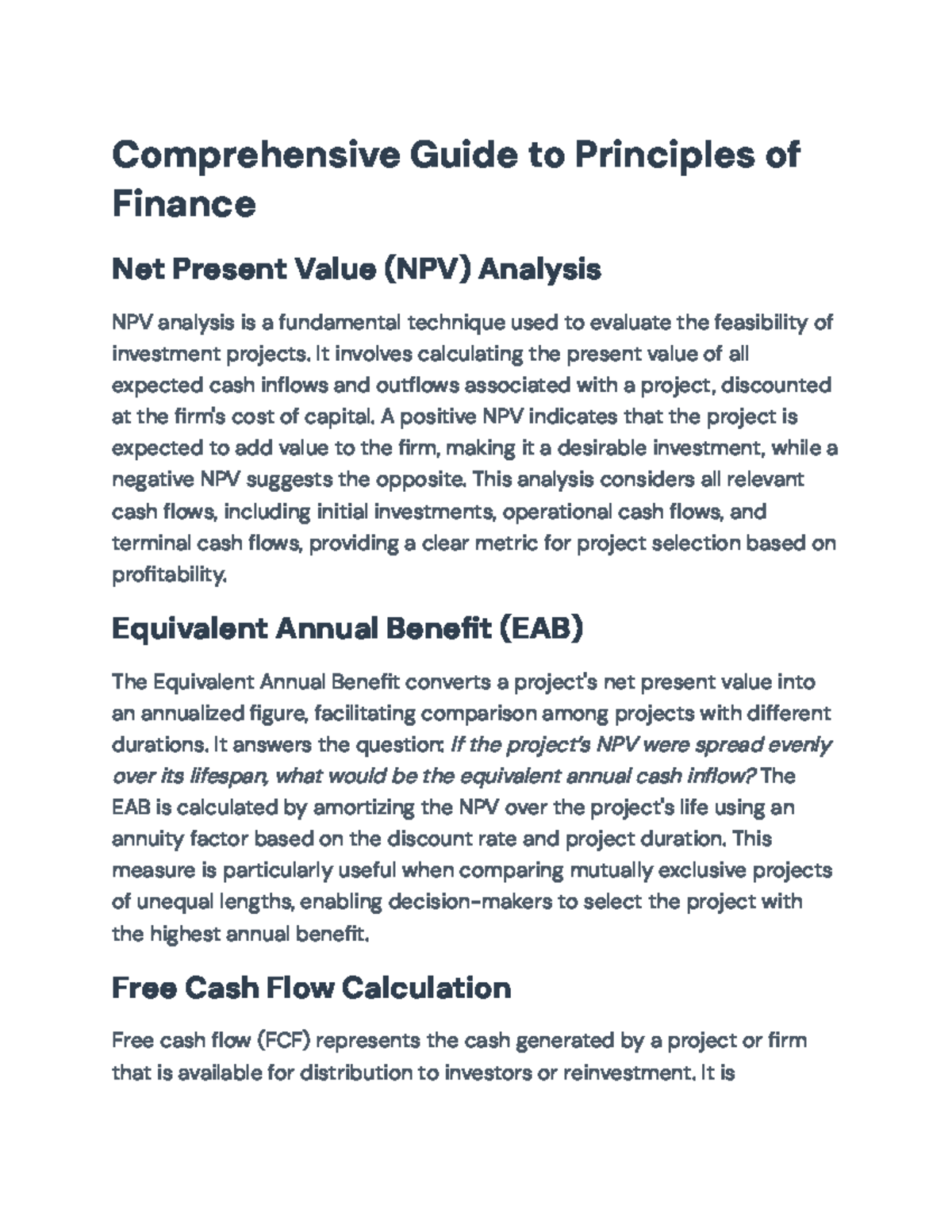 Comprehensive Finance Principles: NPV, IRR, and Capital Budgeting ...