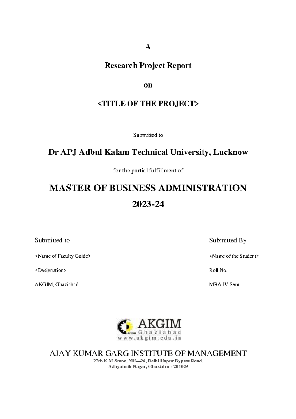 Front page rpr24 - Hhj - A Research Project Report on Submitted to Dr ...