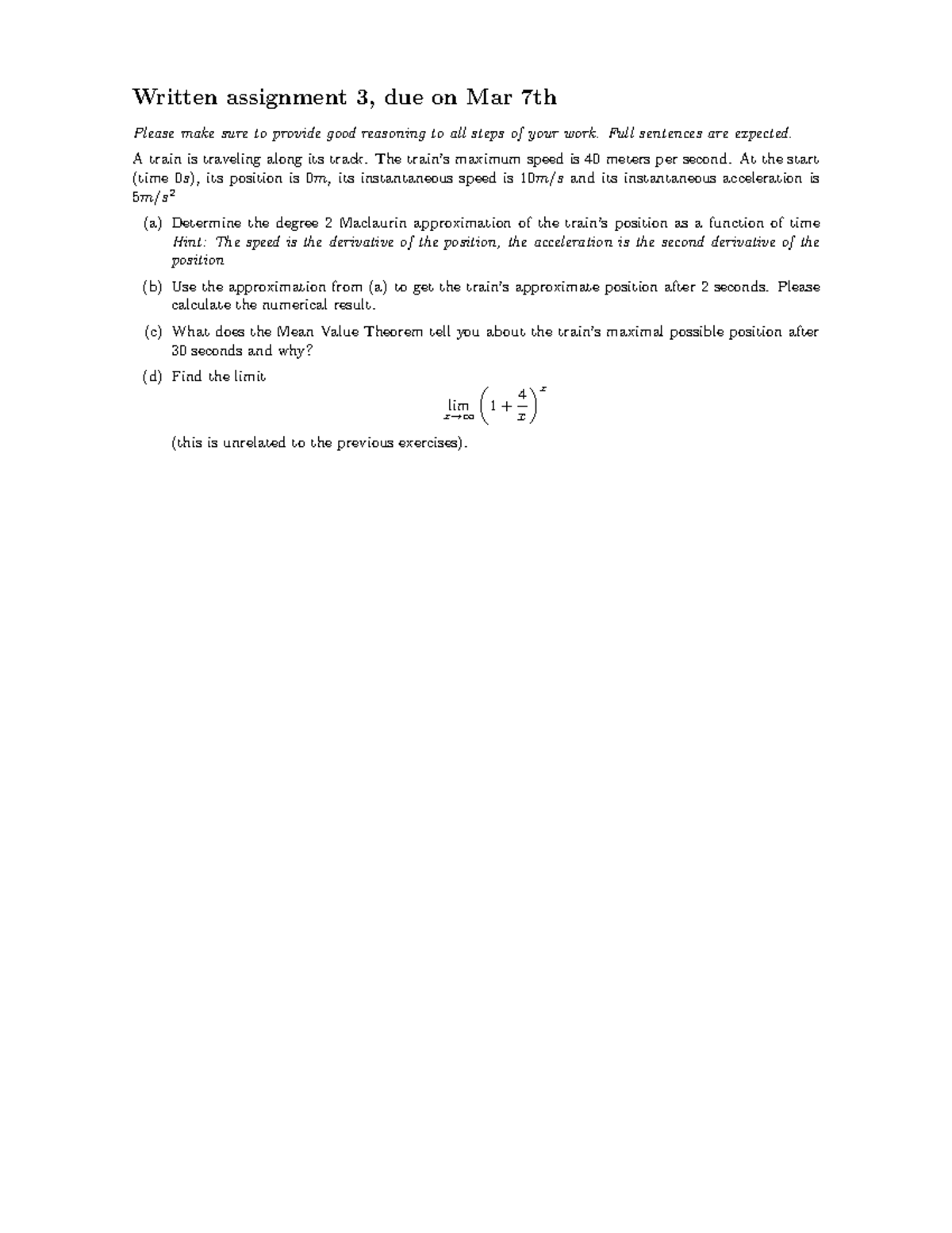 Calculus text exercises-18 - Written assignment 3, due on Mar 7th ...