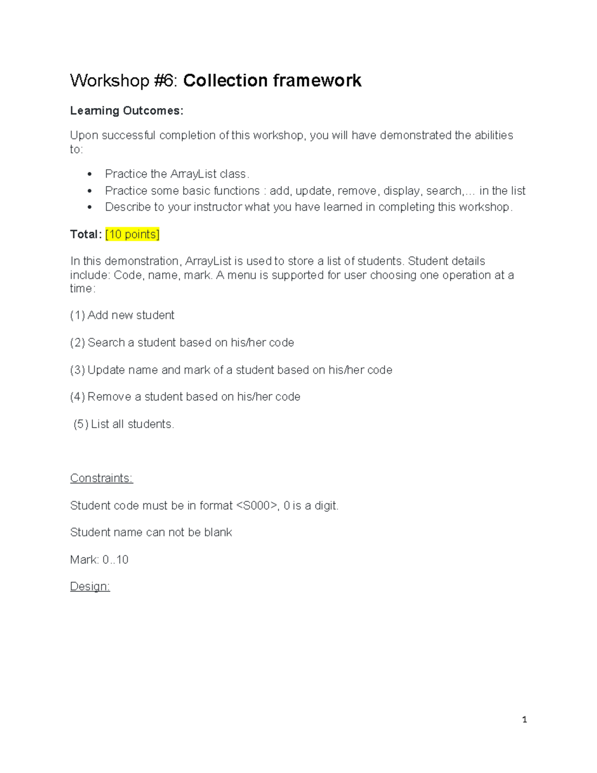 Lab6 - Workshop on ArrayList Class: Student Management System - Studocu