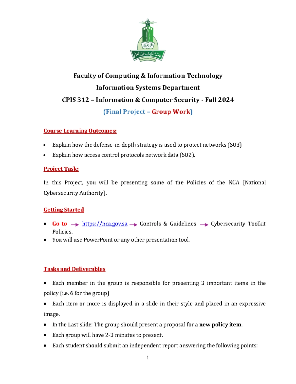 CPIT-405 Internet Applications Course Syllabus - Spring 2018 - Studocu