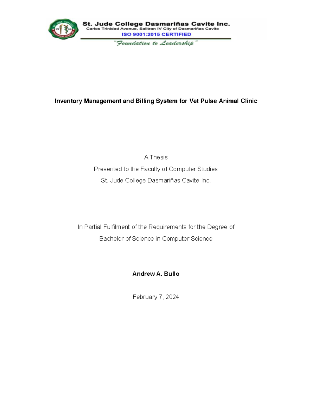 Inventory Management & Billing System for Vet Pulse Clinic (CS 101 ...