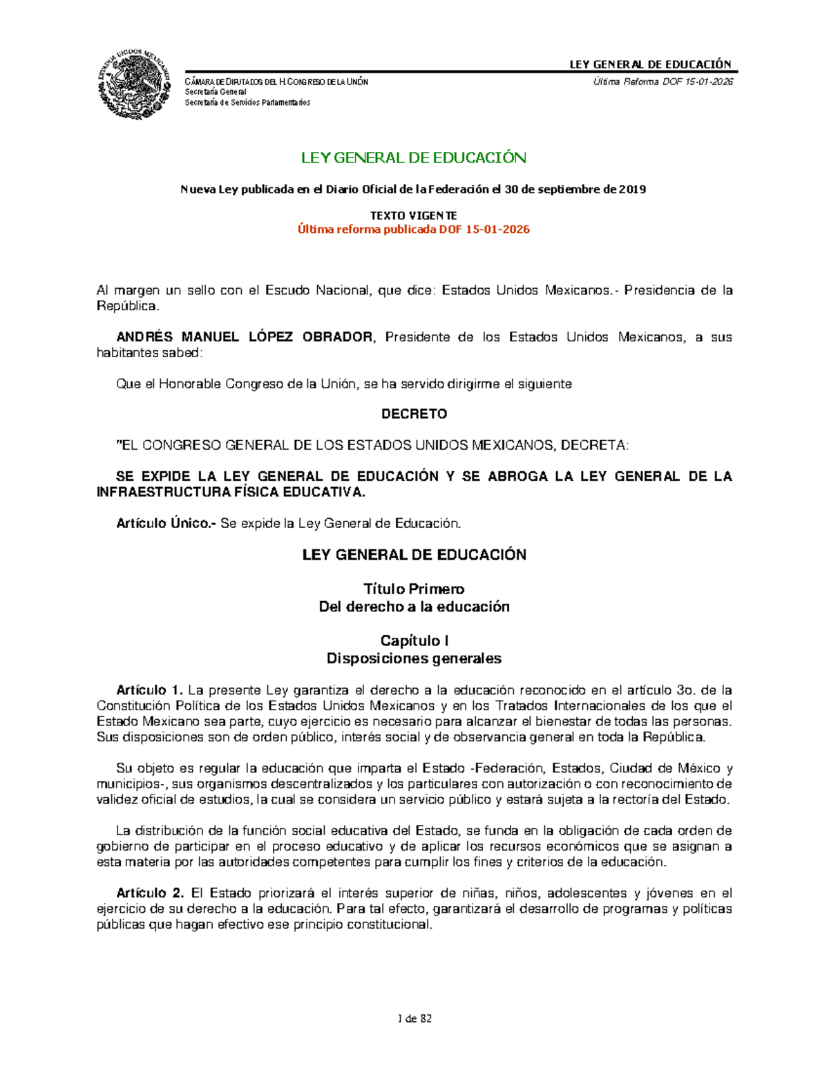 LGE - Ley General de Educación: Texto Vigente y Última Reforma - Studocu