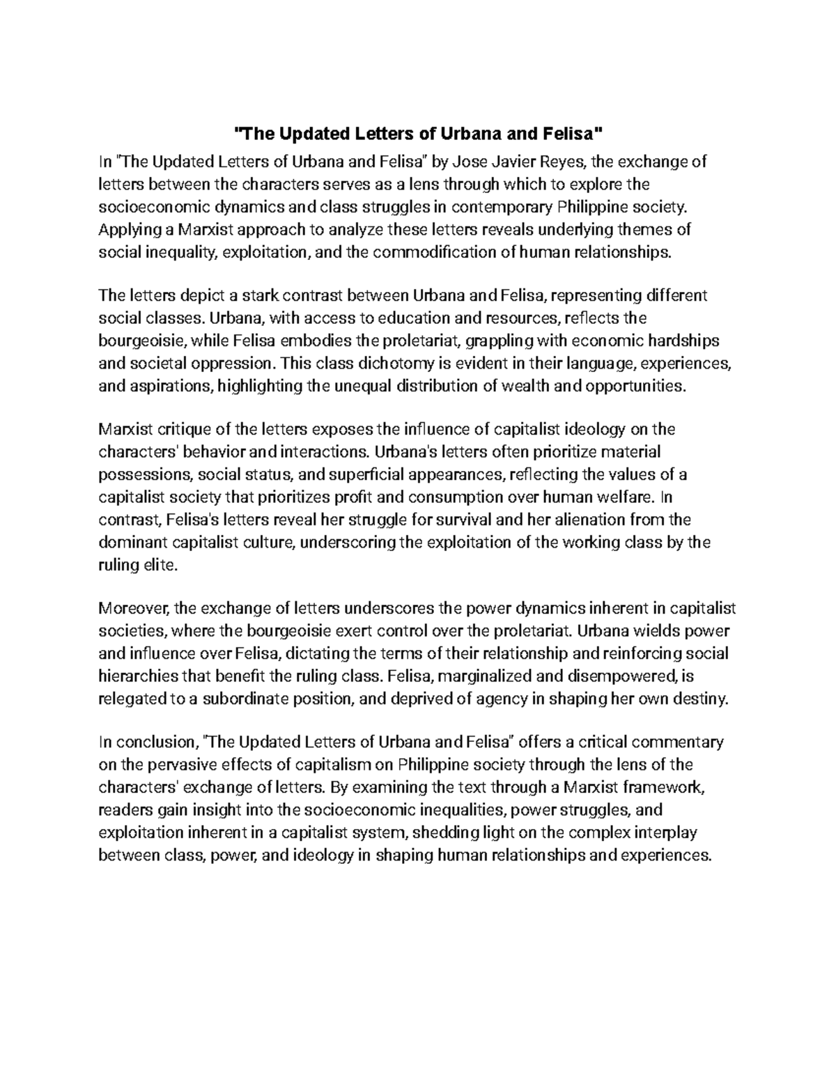 Critique Paper 1: Marxist Analysis of 