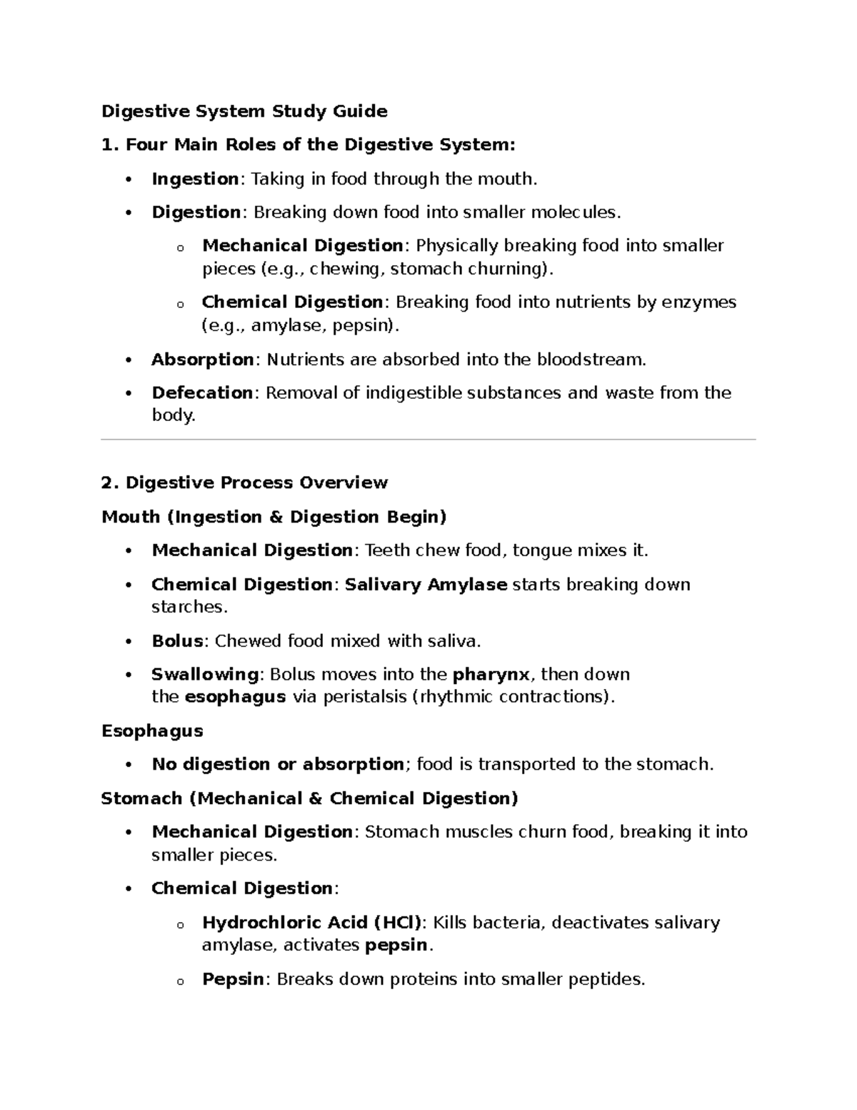 Digestive 3.4 study guide Digestive System Study Guide Four Main