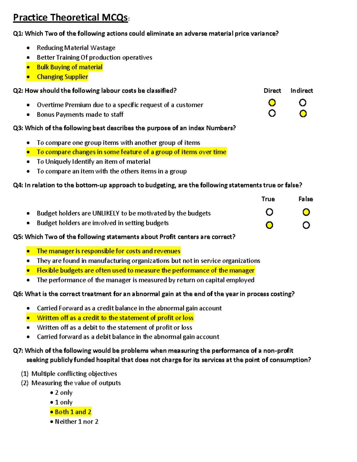 FMA Practice Theoretical MCQs with Answer Key - Studocu
