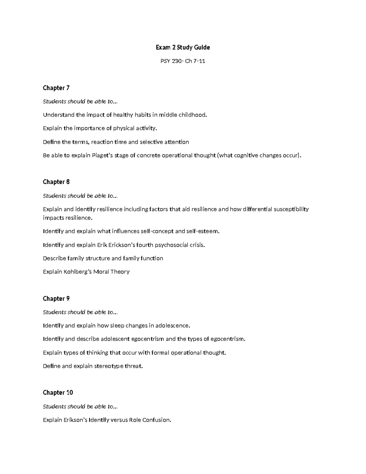 Exam 2 Study Guide for PSY 230: Chapters 7-11 Overview - Studocu
