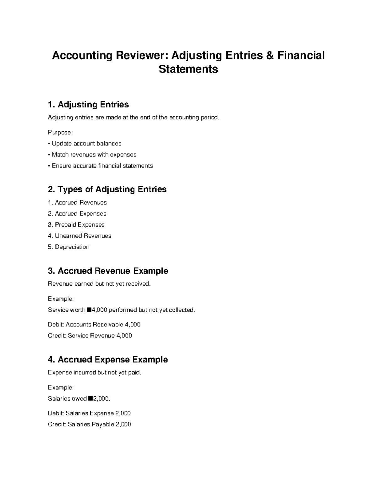 ACCT 101: Adjusting Entries & Financial Statements Review - Studocu ...