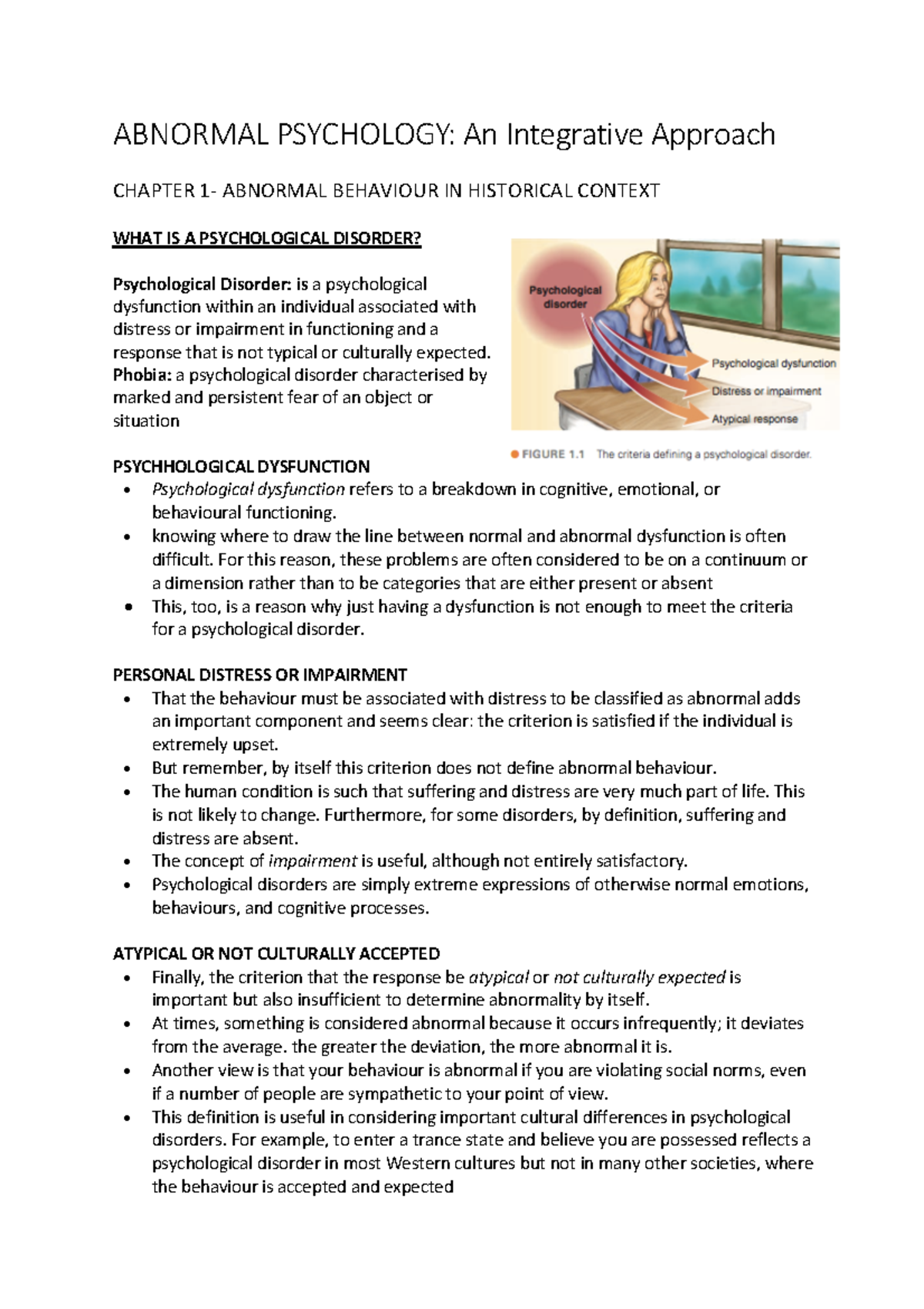 Abnormal psychology chap 1 - ABNORMAL PSYCHOLOGY: An Integrative ...