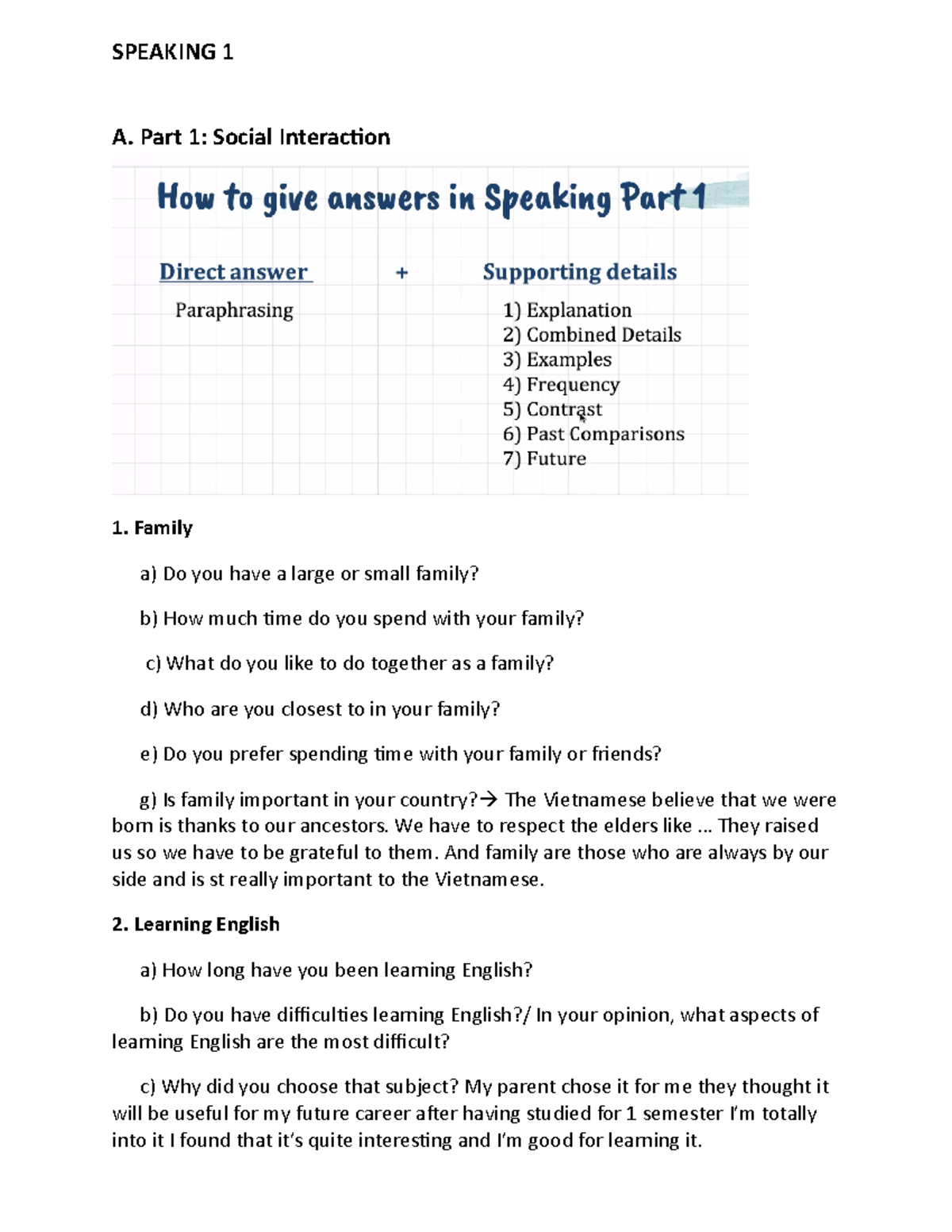 đề cương nói 1 - practice speaking - SPEAKING 1 A. Part 1: Social ...