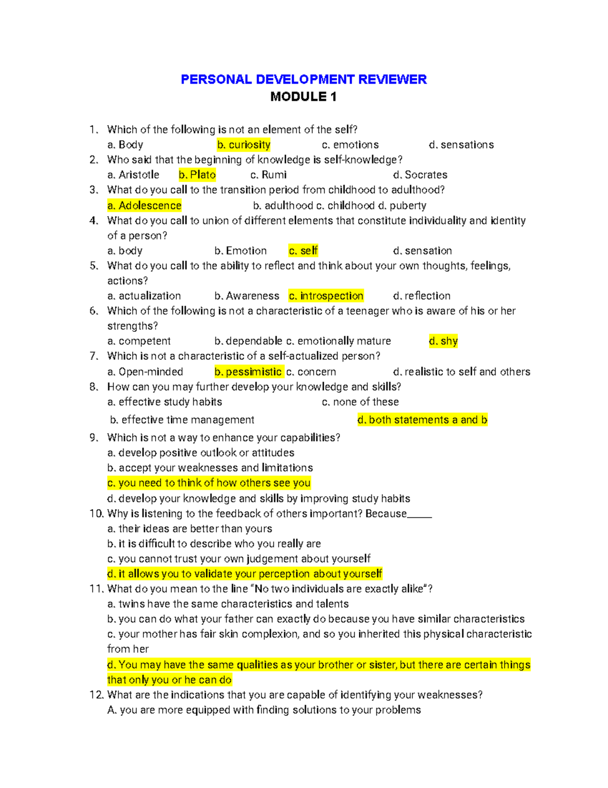 Personal Development Review: Exam Review for Module 1-6 - Studocu