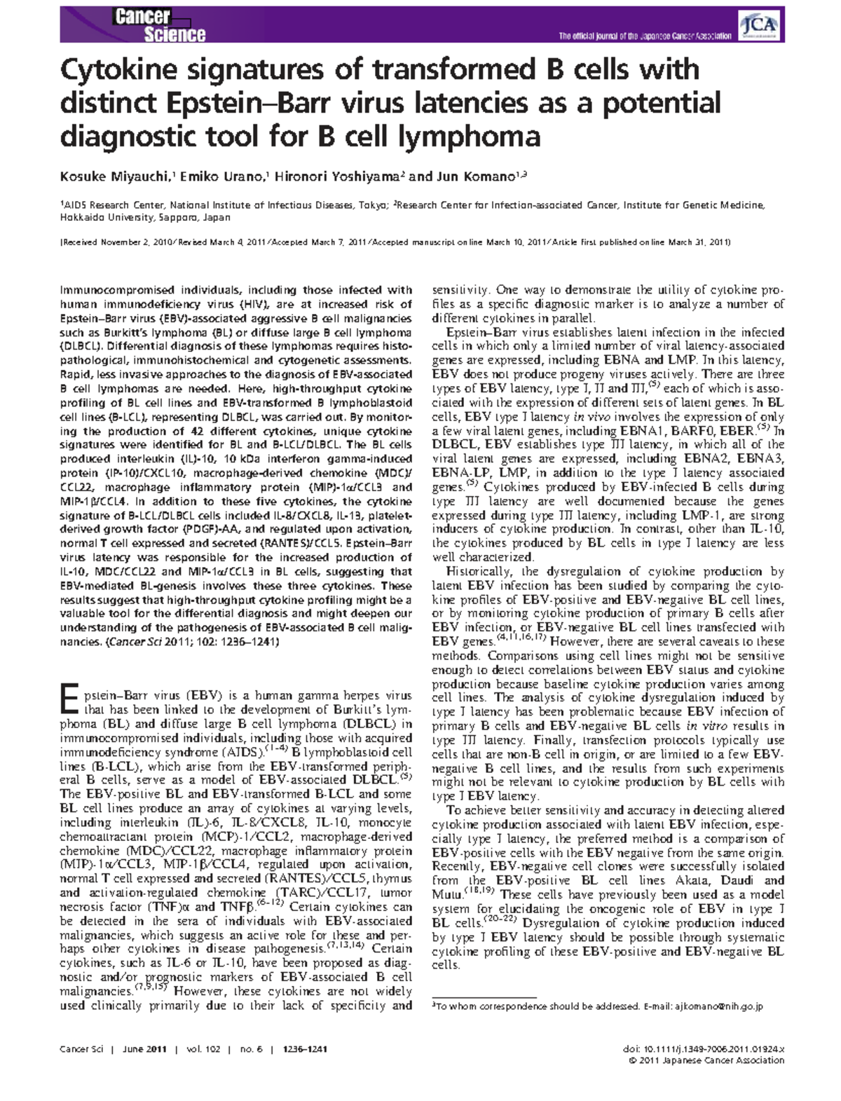 Cytokine signatures of transformed B cells with distinct EBV latencies ...