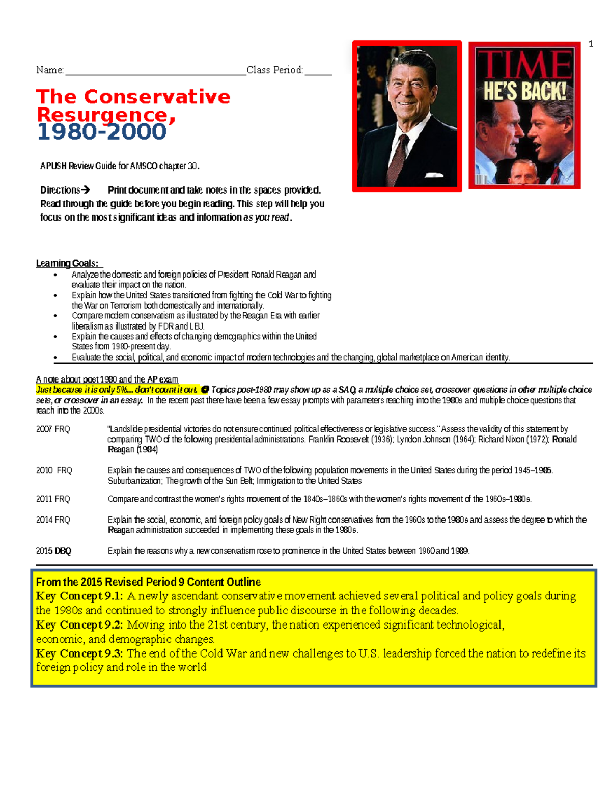 APUSH Review Guide: The Conservative Resurgence in Chapter 30 - Studocu