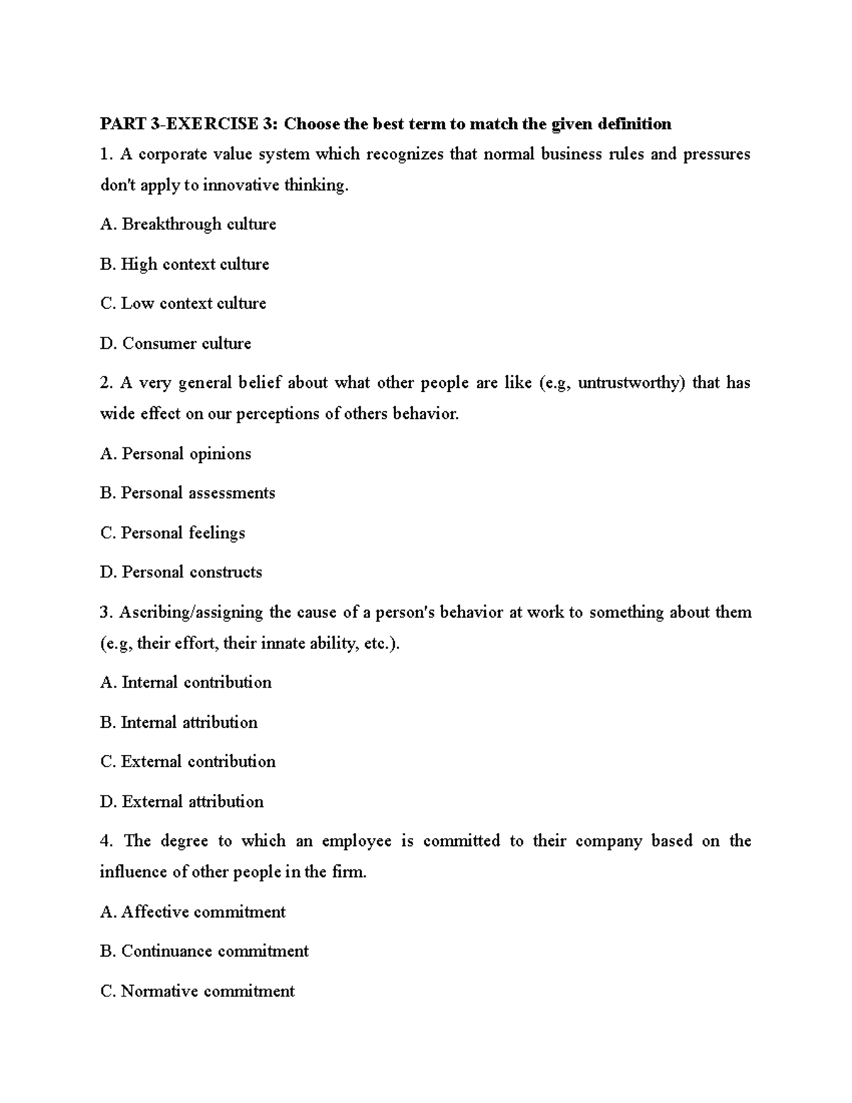 UNIT 16: Exercise 3 - Matching Terms to Definitions - Studocu