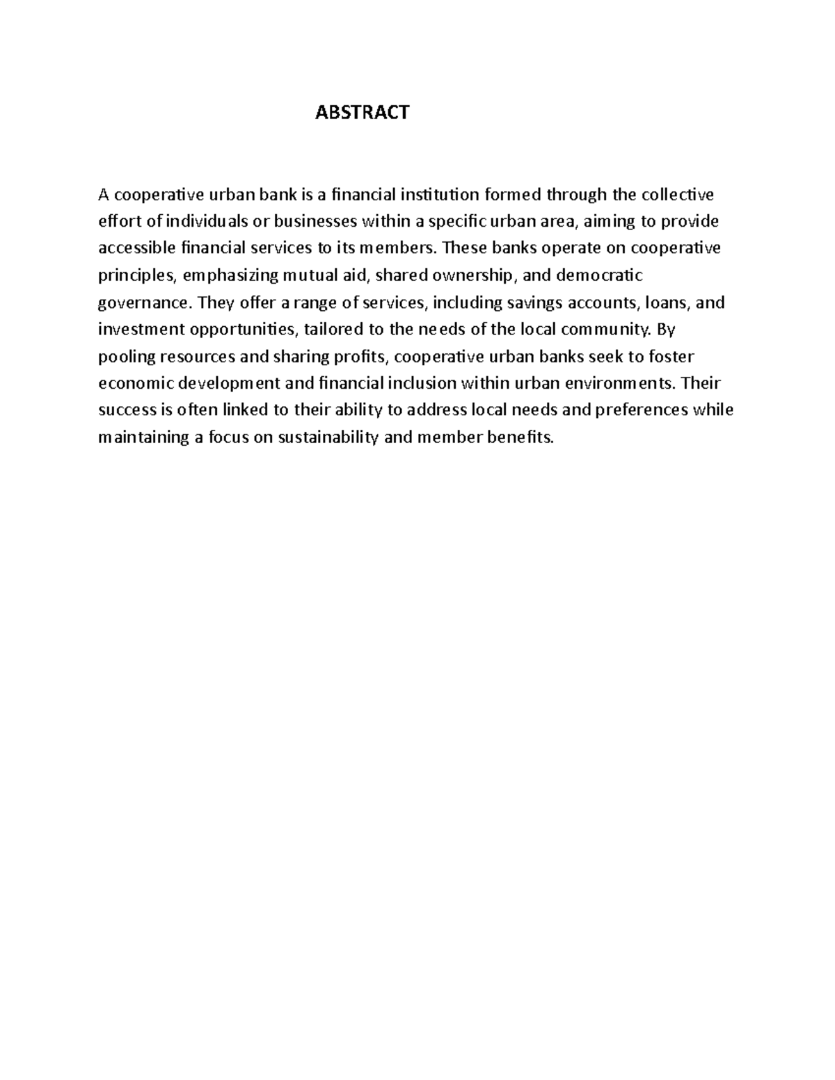 Keerthika G - notes - ABSTRACT A cooperative urban bank is a financial ...