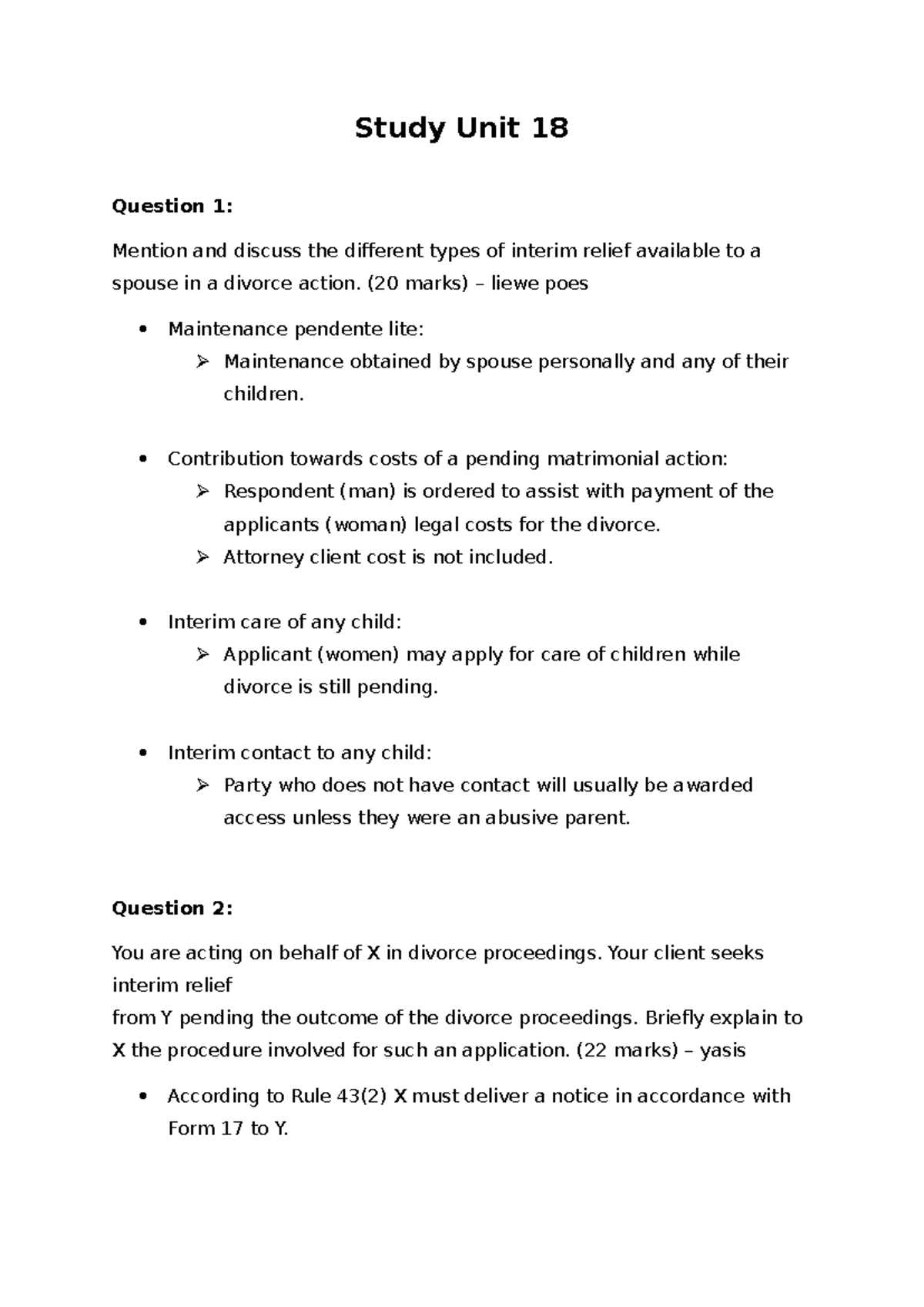 Study Unit 18 - Civil Procedure: Interim Relief in Divorce Actions ...