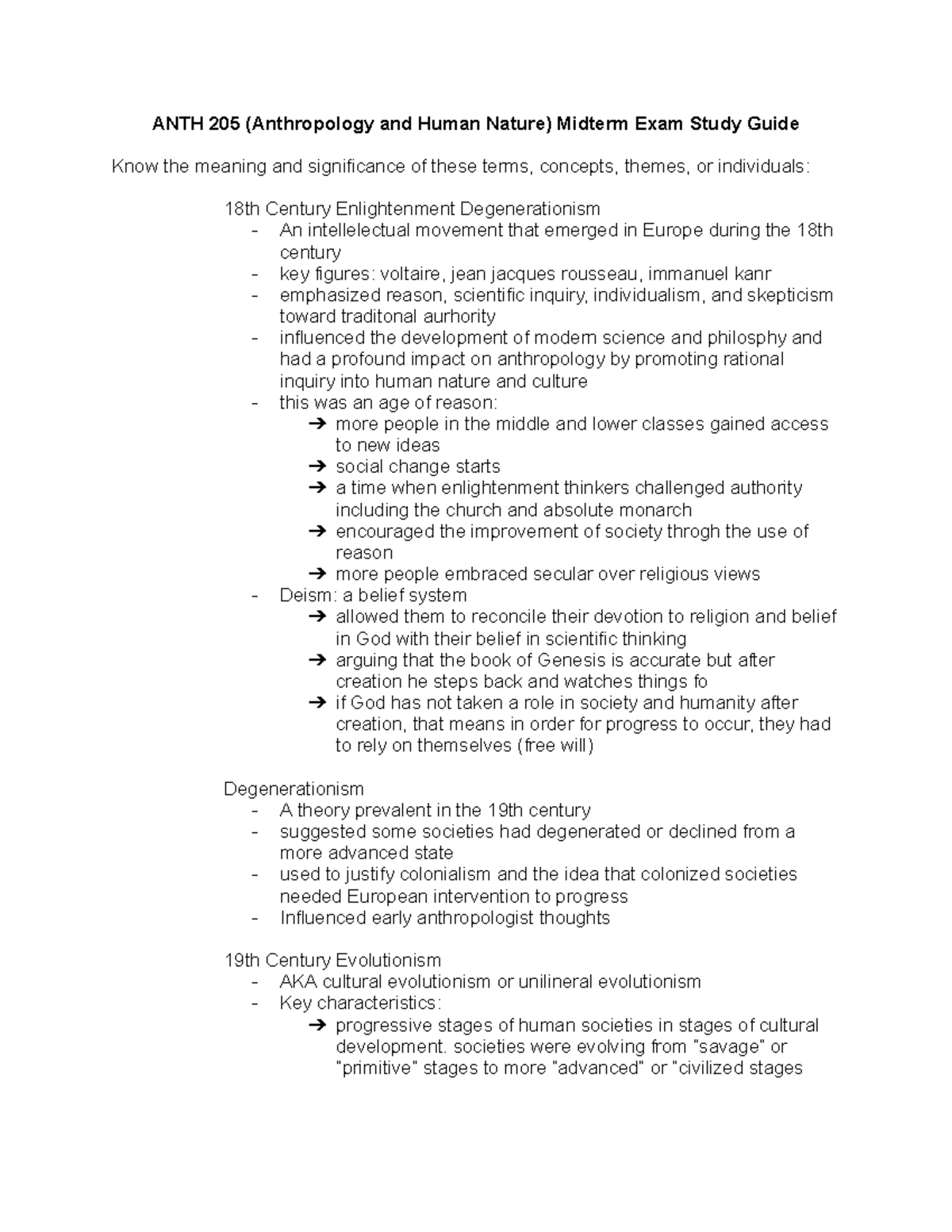 ANTH 205 Midterm Exam Study Guide: Key Concepts & Theories in ...
