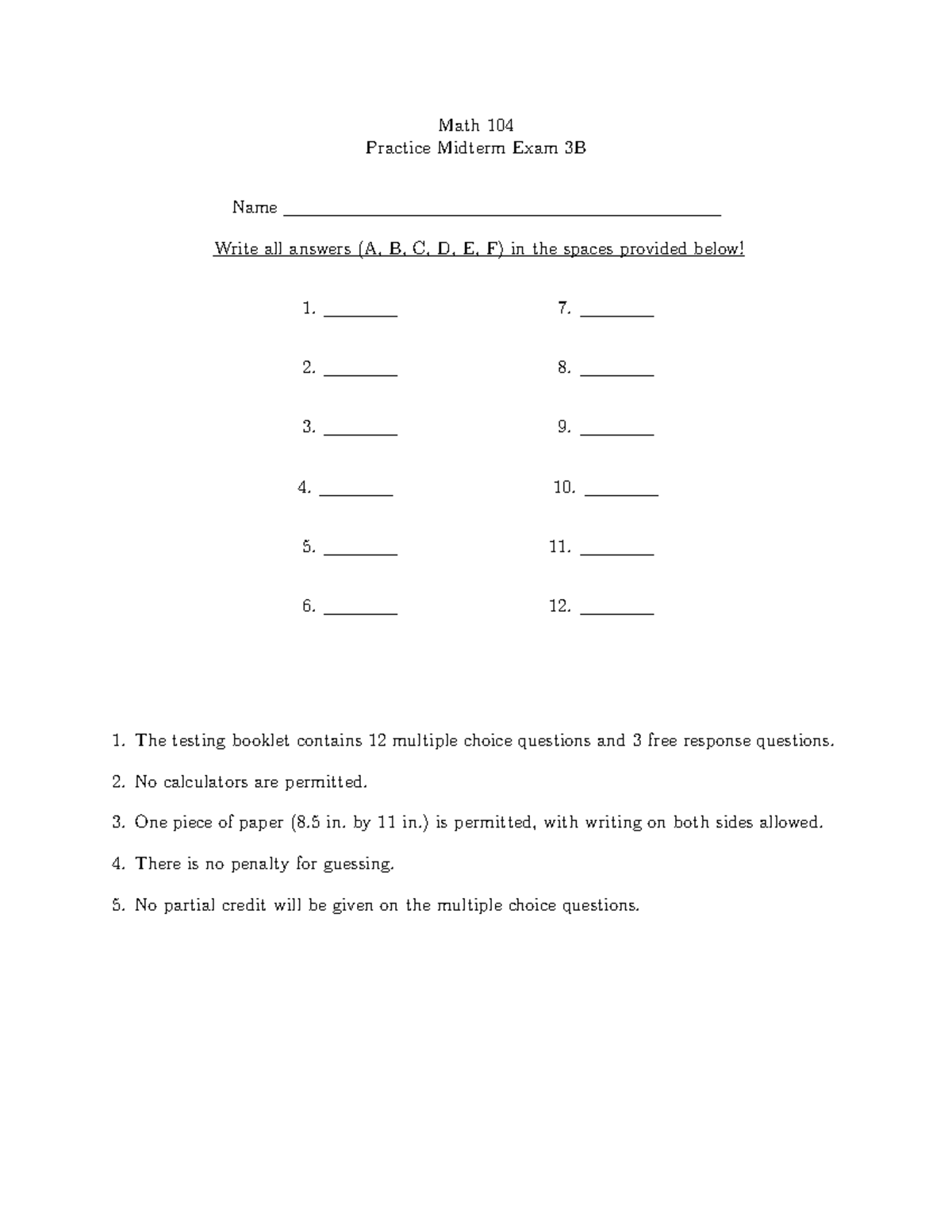 Mth104 Practice Midterm Exam 3B Questions and Instructions - Studocu