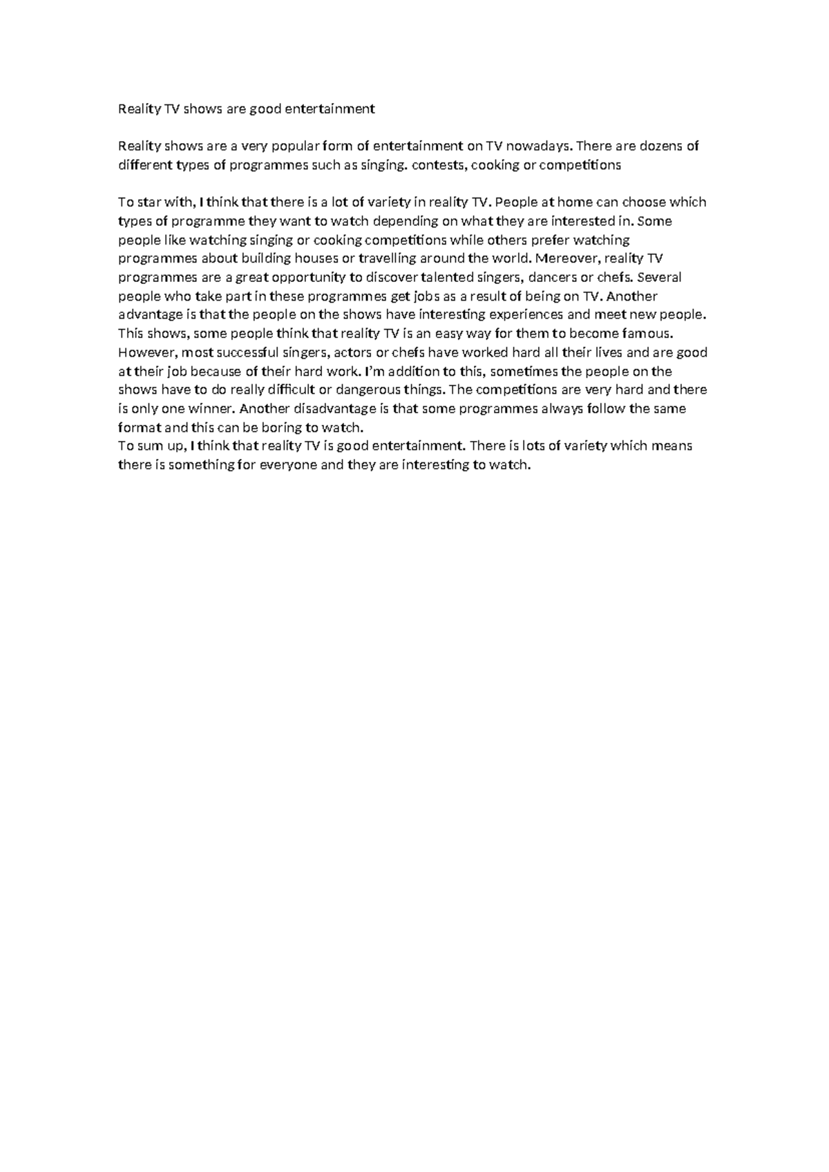 Reality TV Shows: A Diverse Form of Entertainment Essay - Studocu
