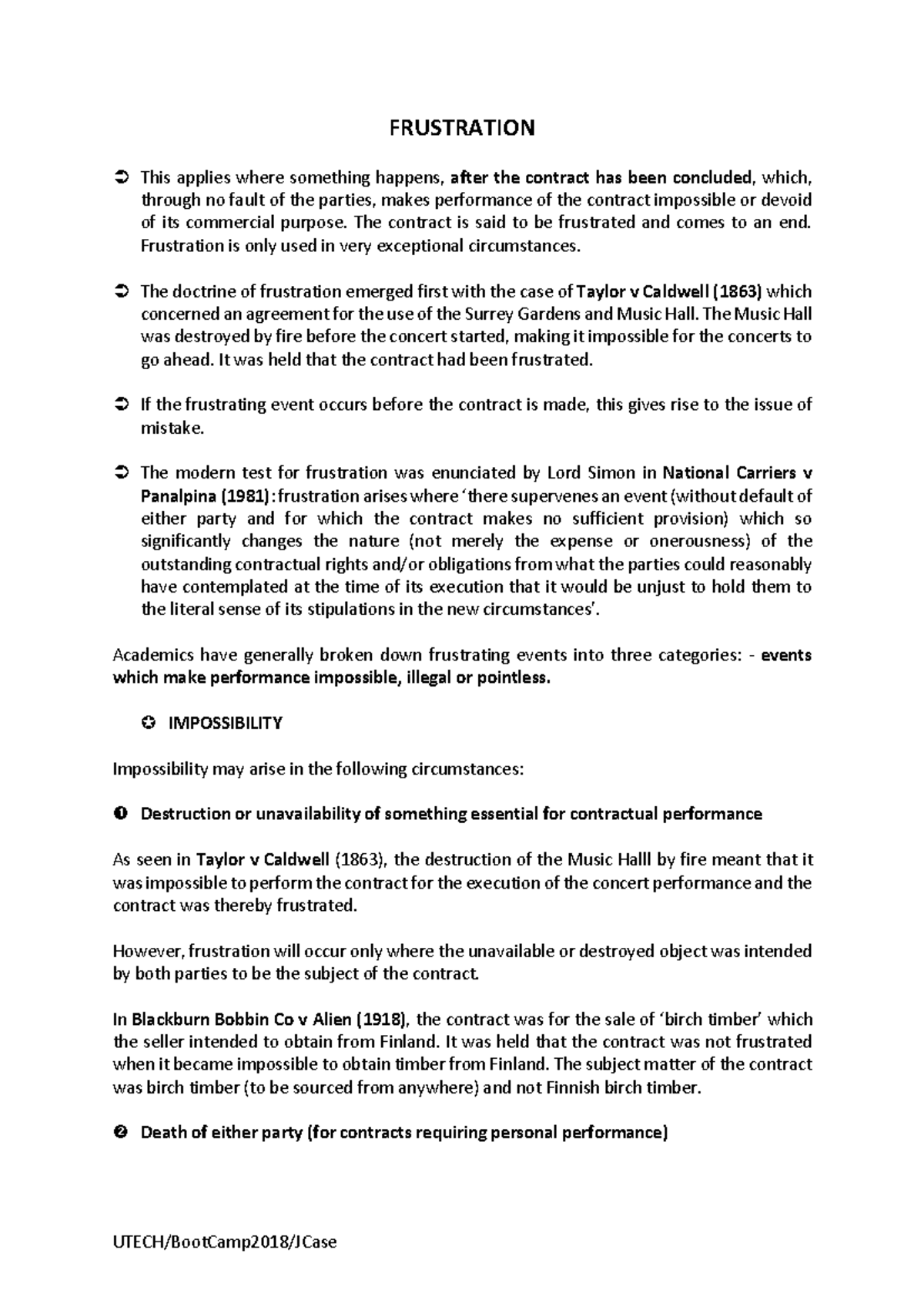 Frustration in Contract Law: Key Cases and Legal Consequences - Studocu